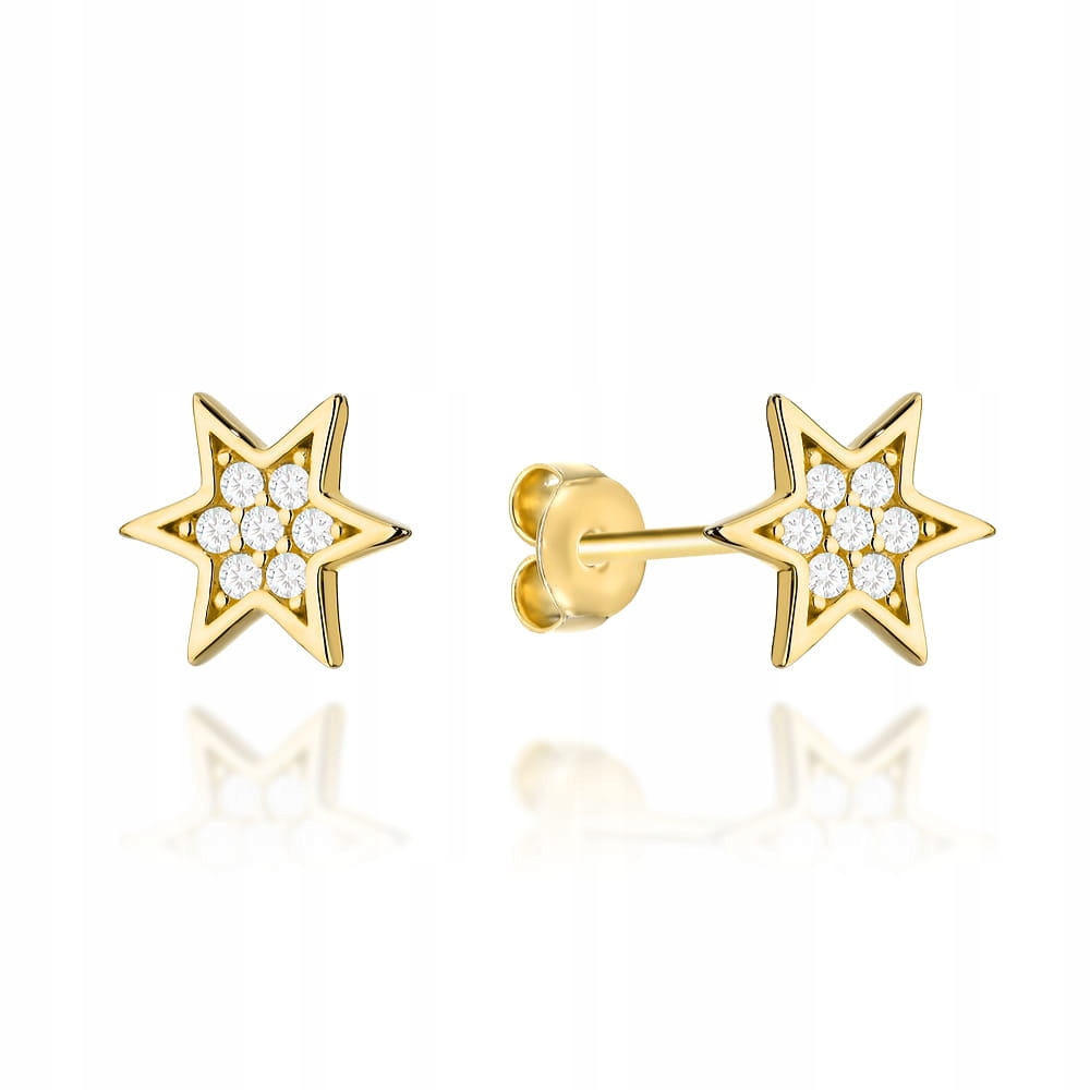 Náušnice ze zlata ryzosti 585 hvězdičky se zirkony dárek pod stromeček 14k