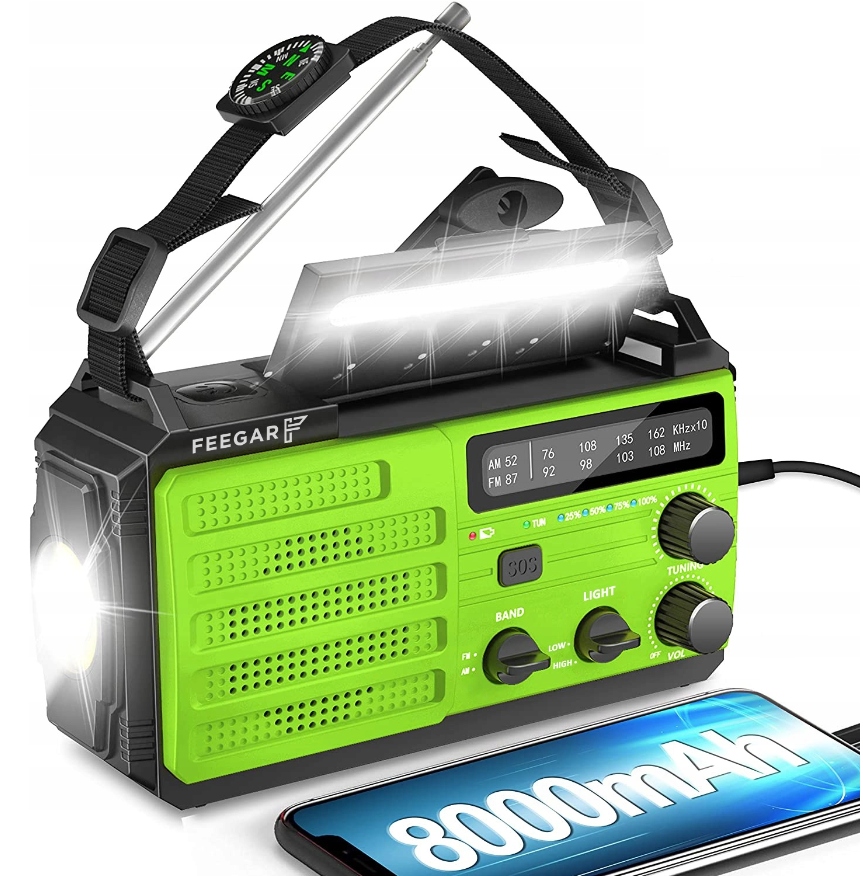 Feegar Oze 3 Rádio Fm Solární Powerbanka 8000mAh Kompas Svítilna