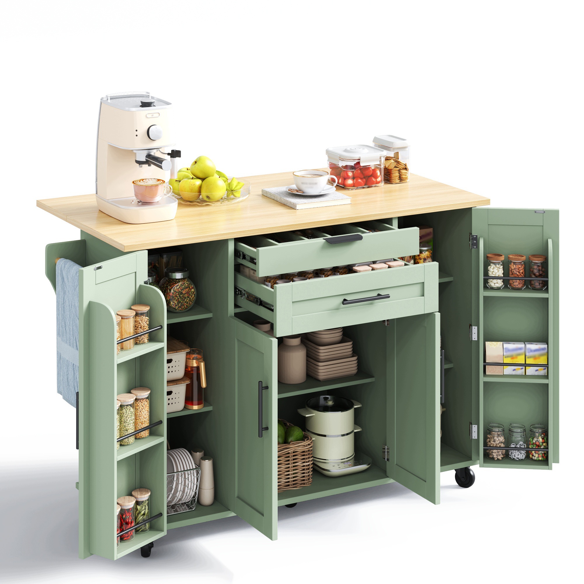 Wyspa kuchenna 120x45 cm mobilna z rozkładanym blatem na kółkach