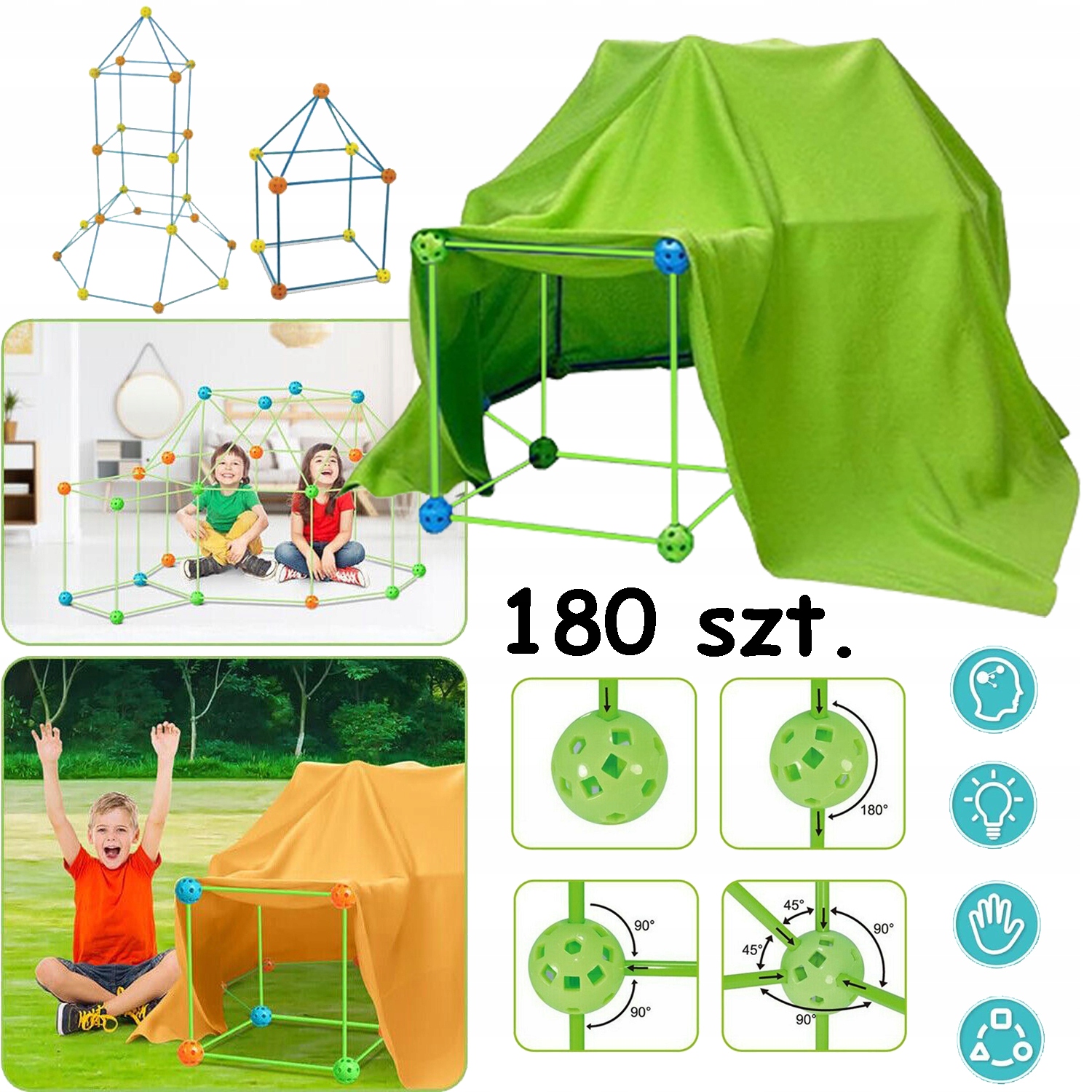 ZABAWKI EDUKACYJNE DO SAMODZIELNEGO WYKONANIA, ZESTAW DO BUDOWANIA NAMIOTU