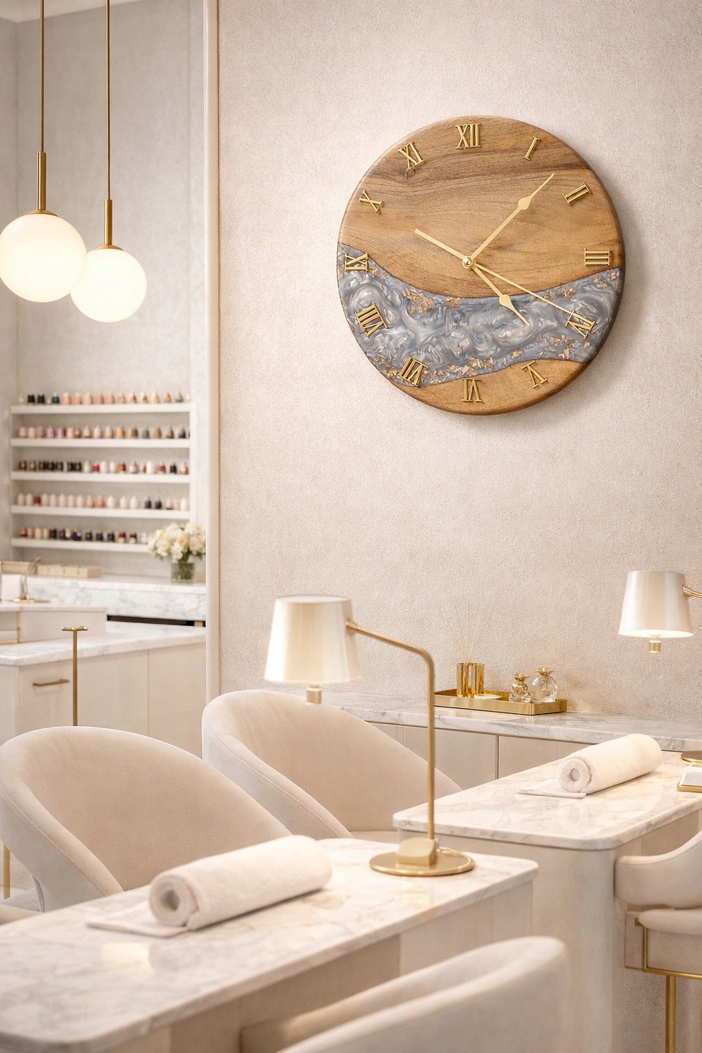 Nástenné hodiny z dreva a tmavomodrej živice Boho Loft