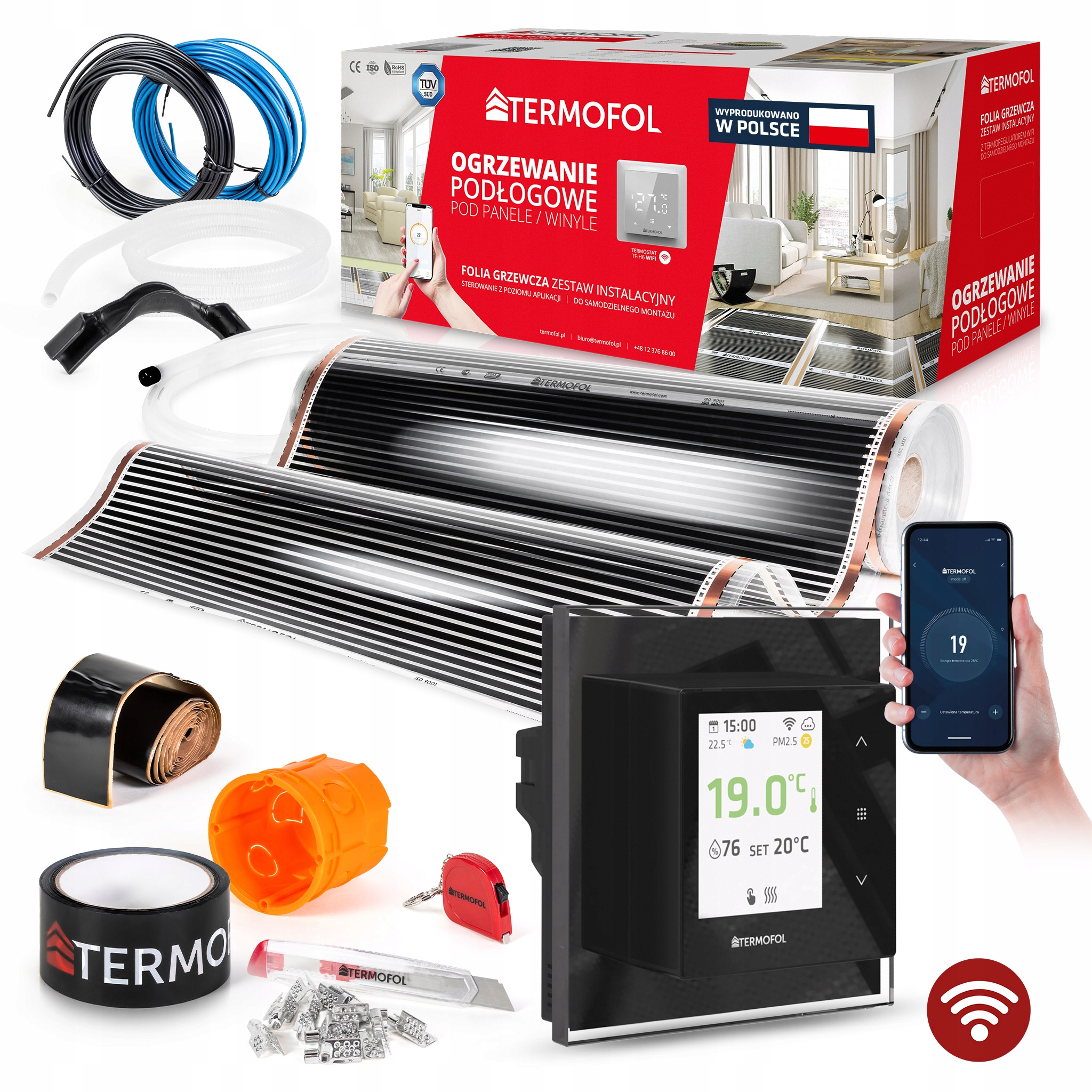 Vykurovacia Fólia Sada Infračervená Výkon 80 W 100 cm, obvod 26 m² H7 Black WiFi