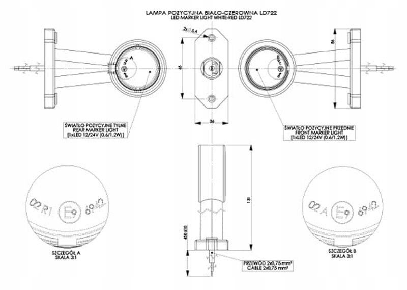 LAMPA OBRYSOWA PROSTA LED PRZYCZEPA LAWETA Źródło światła LED