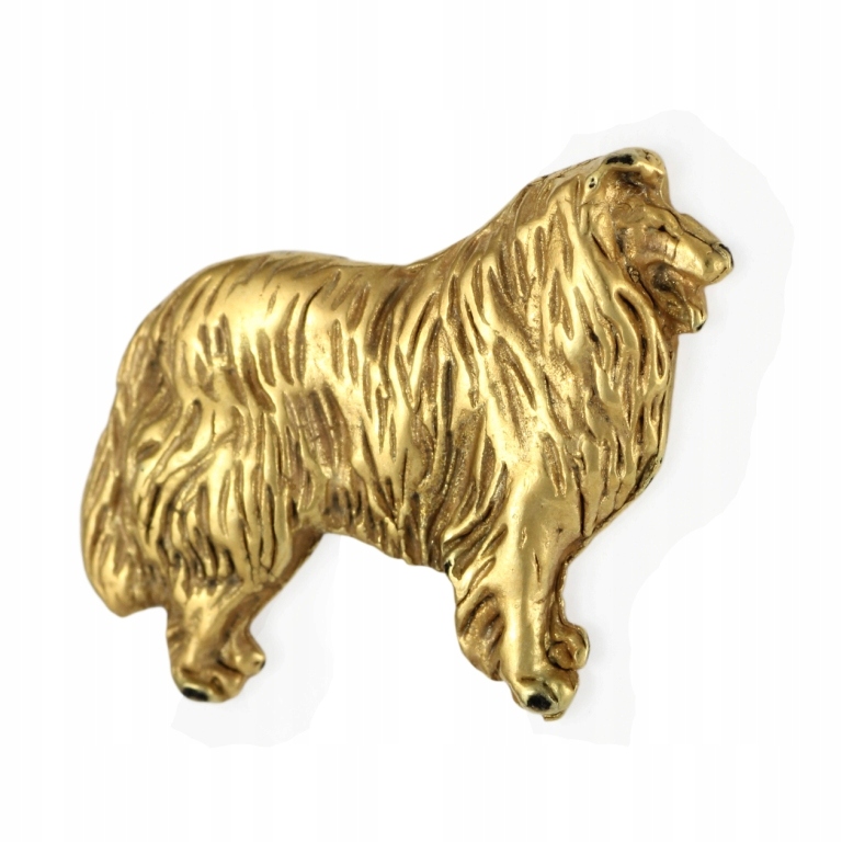 Skotský ovčák, Collie rough, pozlacená brož pin se psem, připínáček