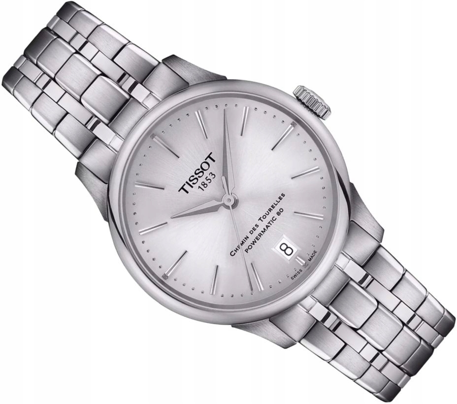 Szwajcarski Zegarek Damski Tissot Powermatic 80 Srebrny Z Datą 34mm +box