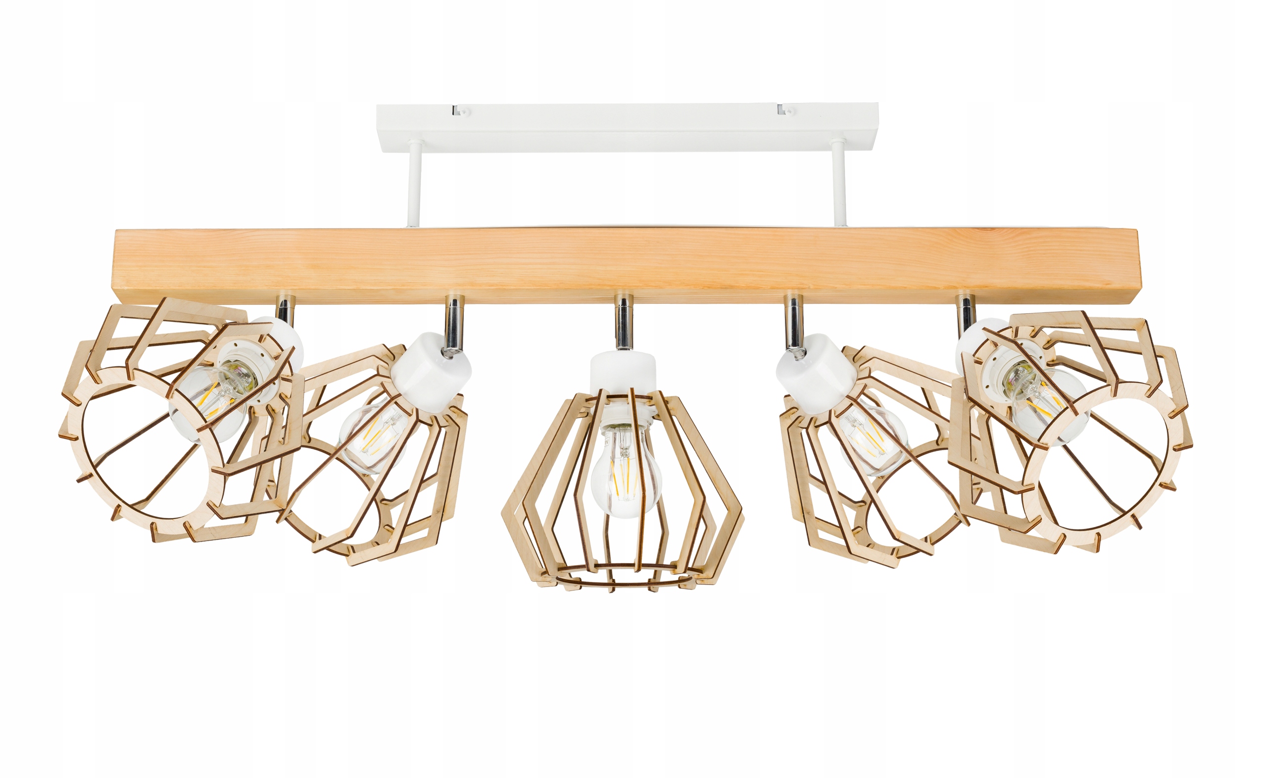 Dřevěná stropní lampa Lustr Stropní Svítidlo Loft Bílá na 5x Klosz E27