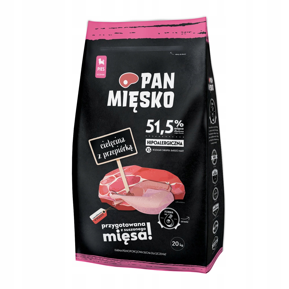 Pan Mięsko Karma sucha Cielęcina z Przepiórką Małe rasy Szczeniak Xs 20kg