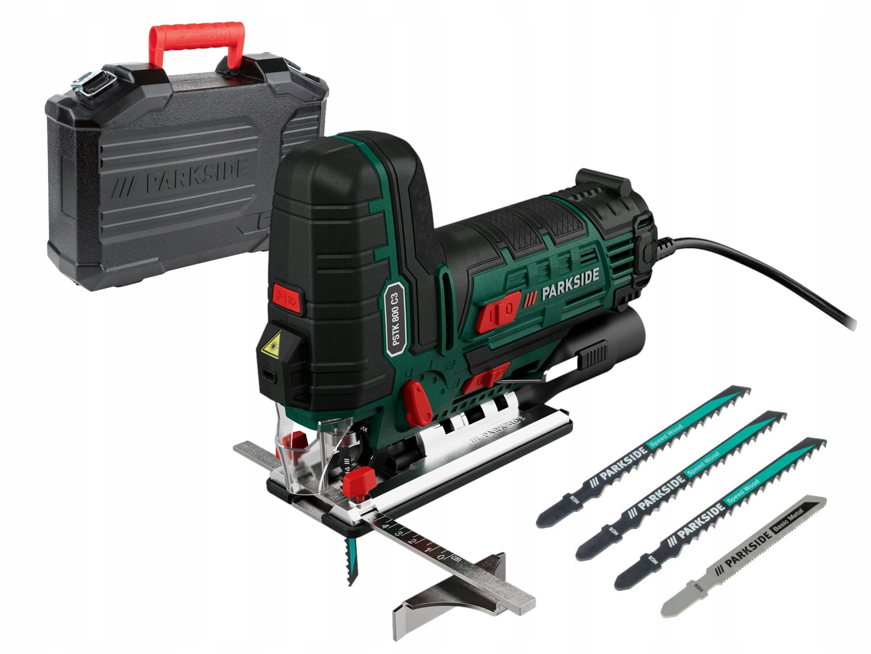 Parkside Pstk 800 přímočará pila 800W laser kufr vodítko