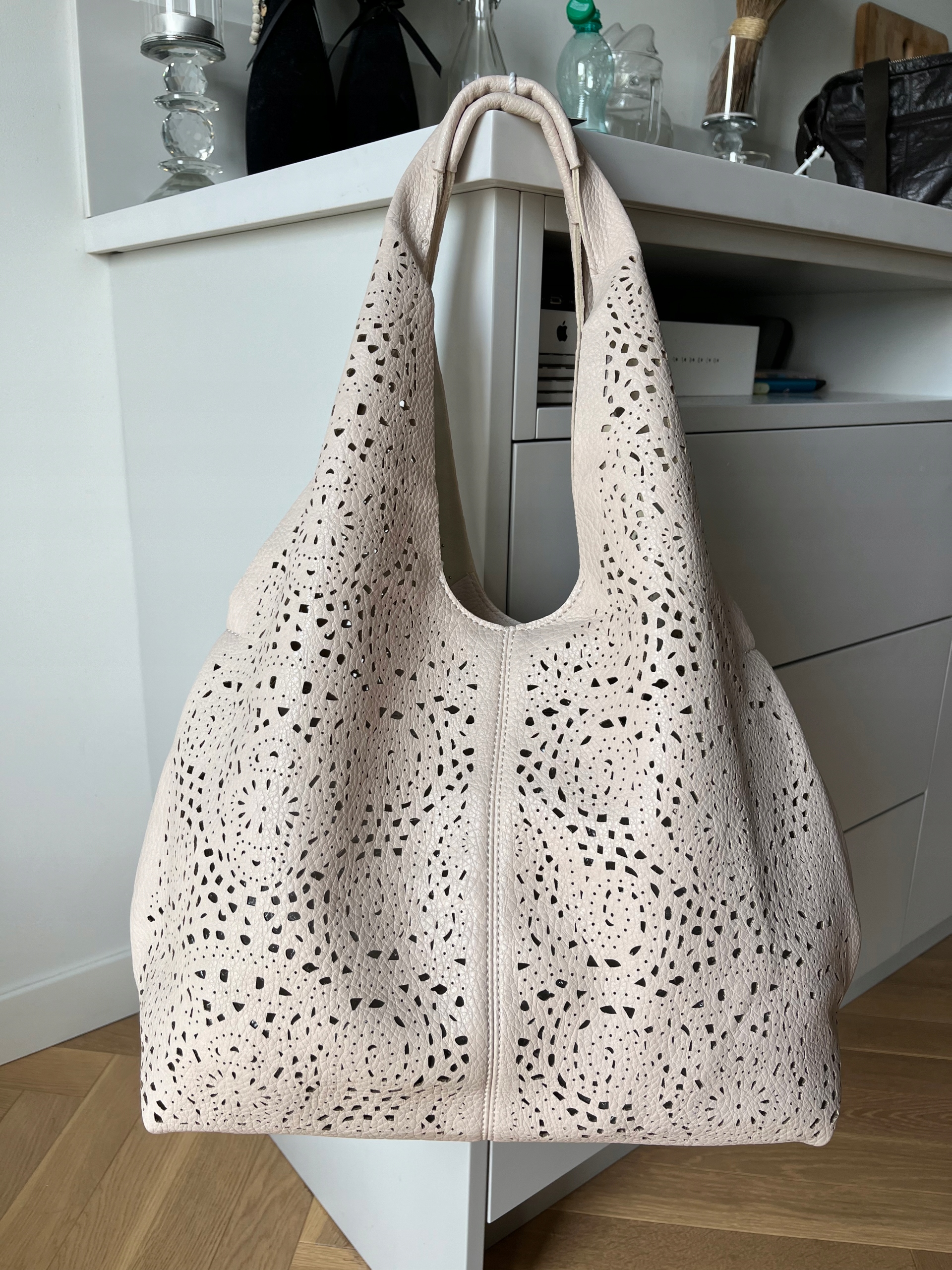 BEŻOWA AŻUROWA TOREBKA DAMSKA WOREK SHOPPER MODNA WŁOSKA TORBA WZÓR BEIGE Marka inna