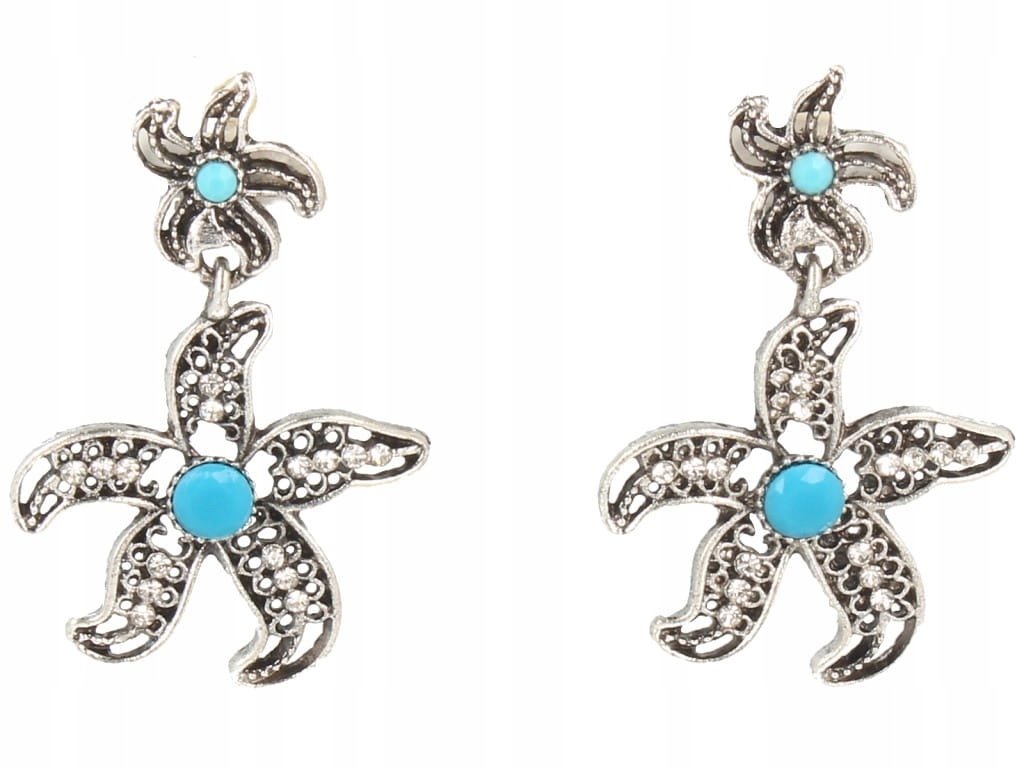 Klipsy do uszu wiszące kwiaty z błękitnym oczkiem Marka bez marki