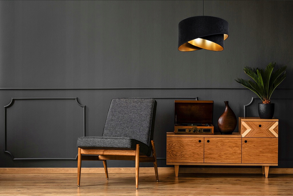 LAMPA WISZĄCA ŻYRANDOL SUFITOWA ZŁOTY ABAŻUR WELUR Zasilanie sieciowe