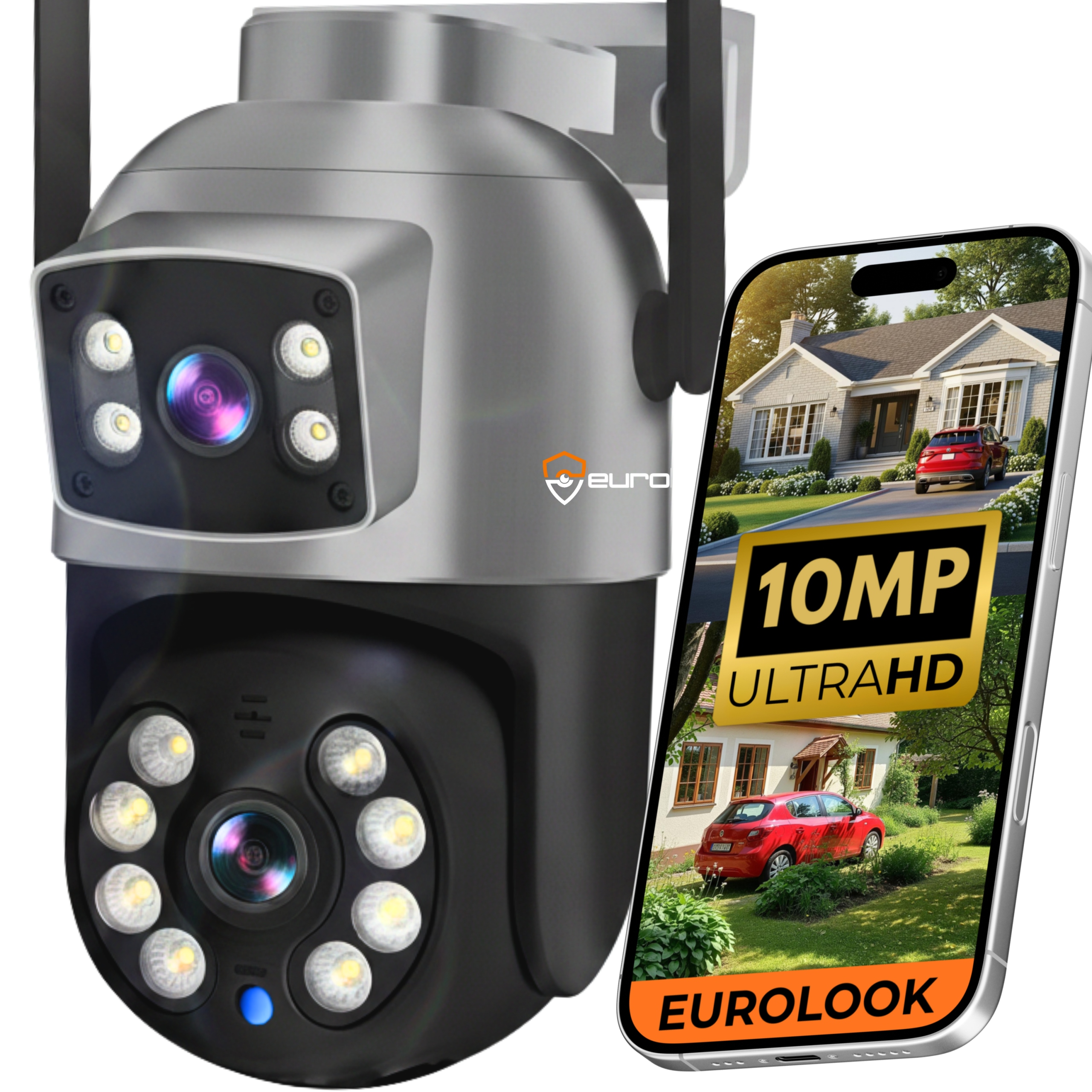 Dvojitá Wifi Ip Venkovní Otočná Kamera 10MPX Mikrofon 4K Funkce Uhd