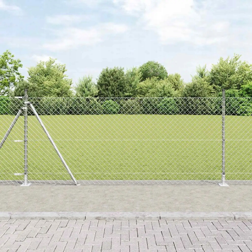 Řetězový plot se sloupy Stříbrná 1 x 10 m Ocel Stříbrná 3351285