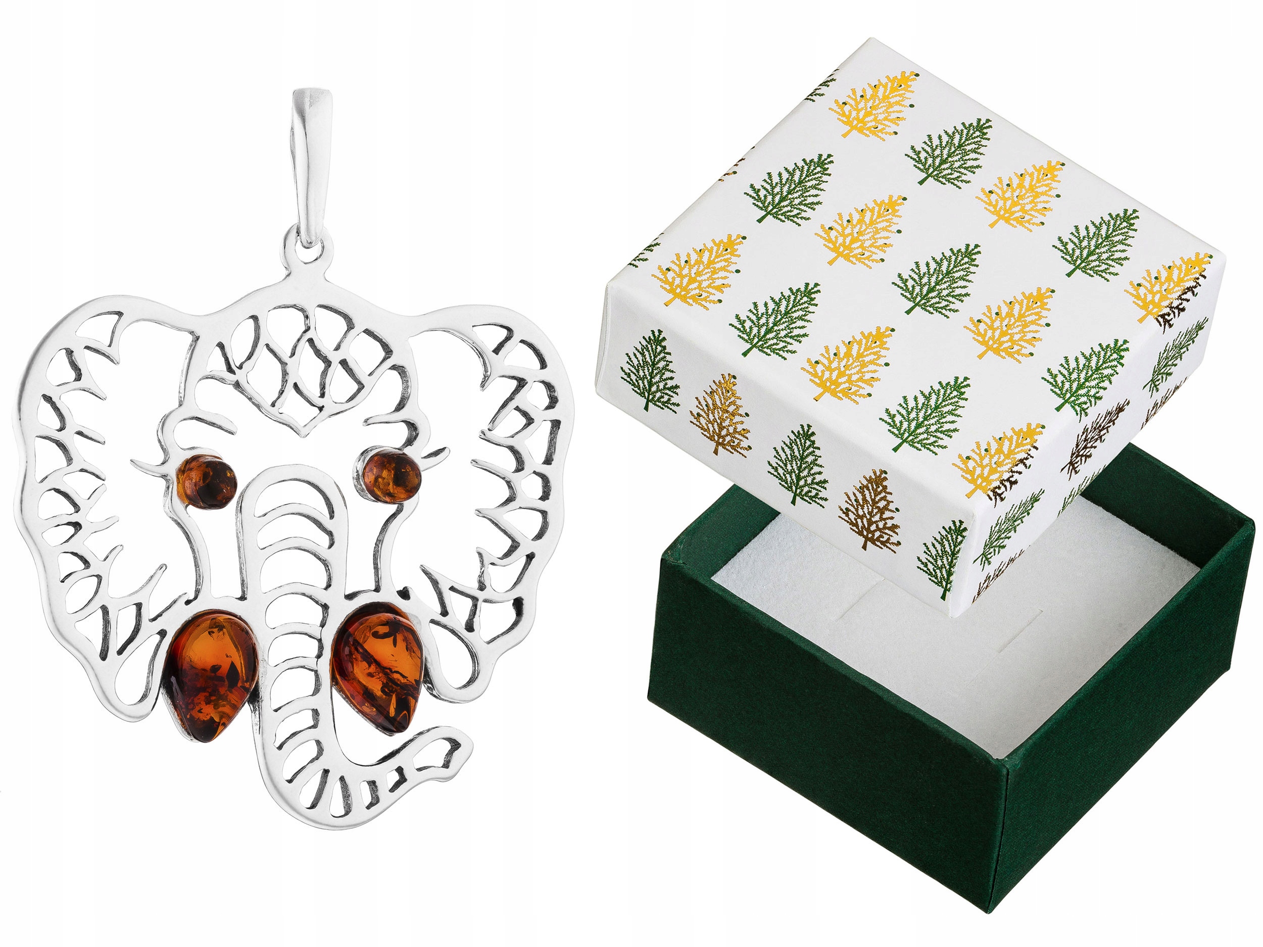 Velký stříbrný přívěsek Slon s jantarem Přívěsek Slon Amulet pro štěstí