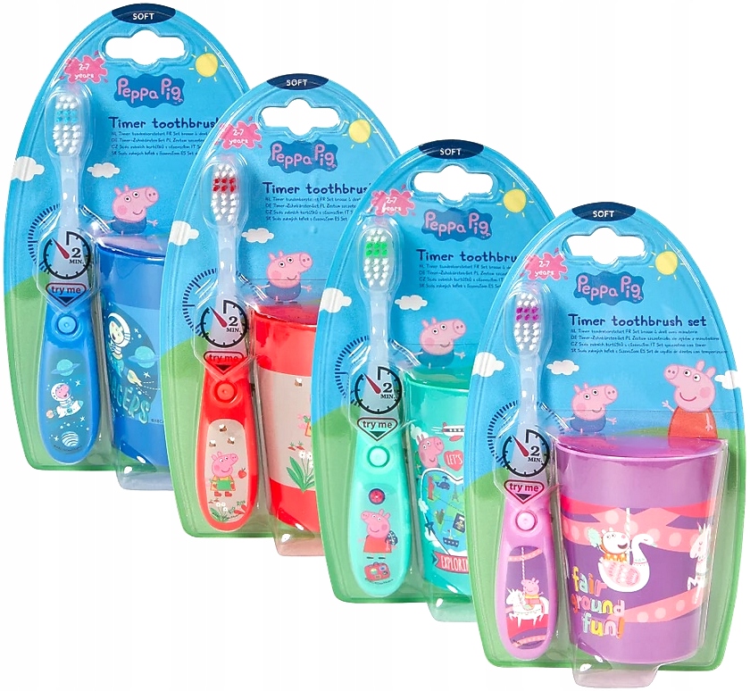 SZCZOTECZKA DO ZĘBÓW Z TIMEREM + KUBECZEK ŚWINKA PEPPA ZESTAW DLA DZIECI !! Marka Karsten