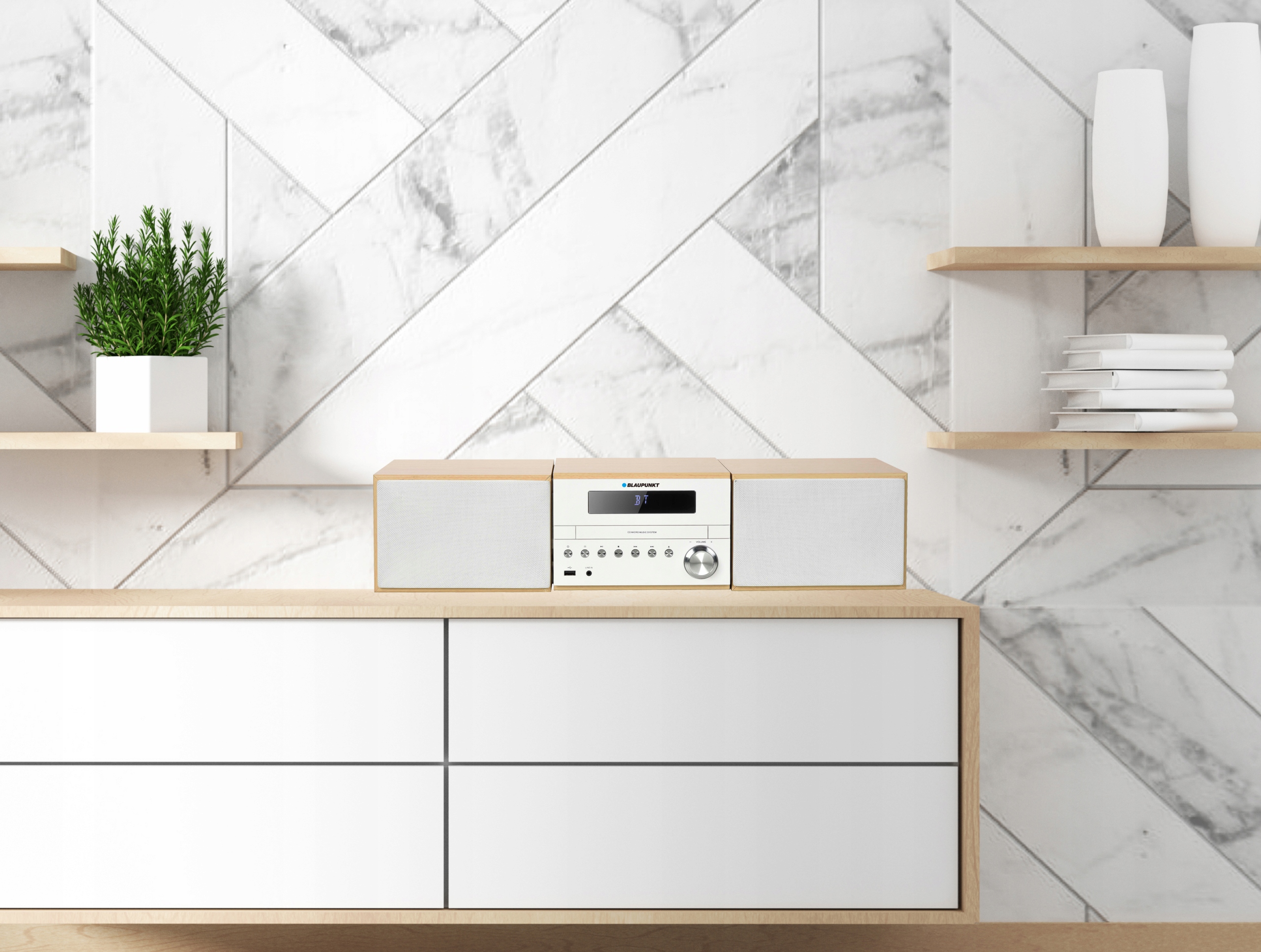 MOCNA WIEŻA STEREO BLAUPUNKT CD MP3 BT USB PILOT Kolor biały