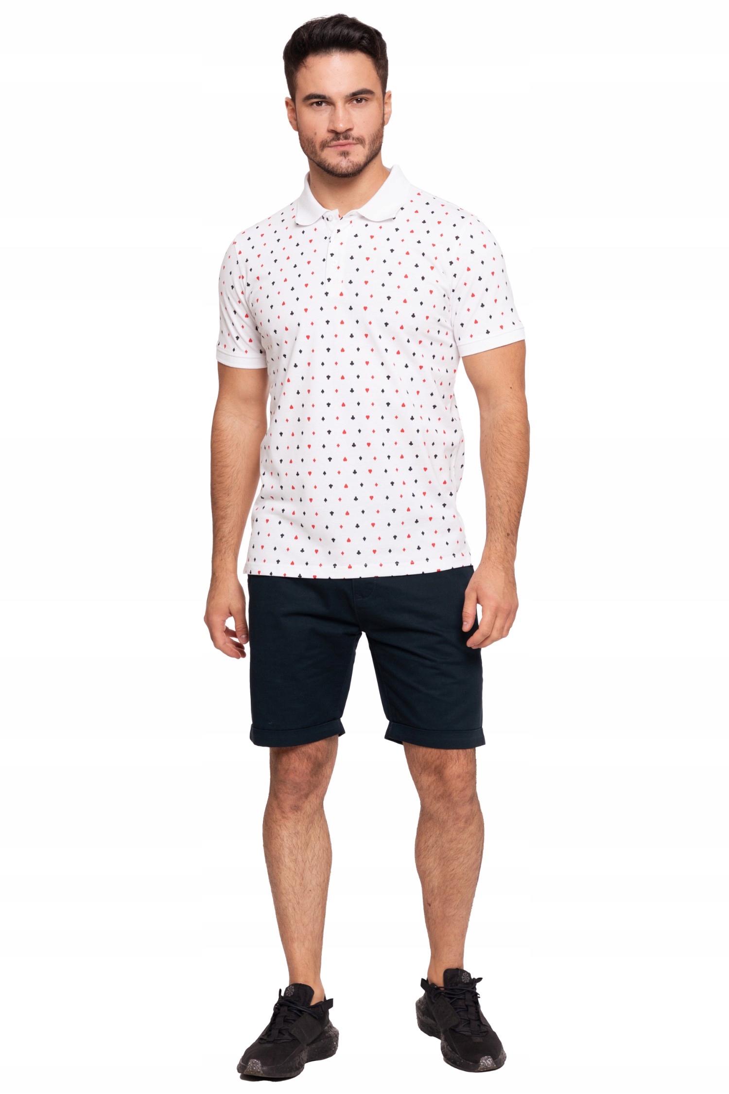 KOSZULKA MĘSKA POLO POLÓWKA W KARCIANY WZÓR ELEGANCKA KLASYCZNA MORAJ 2XL Rękaw krótki rękaw