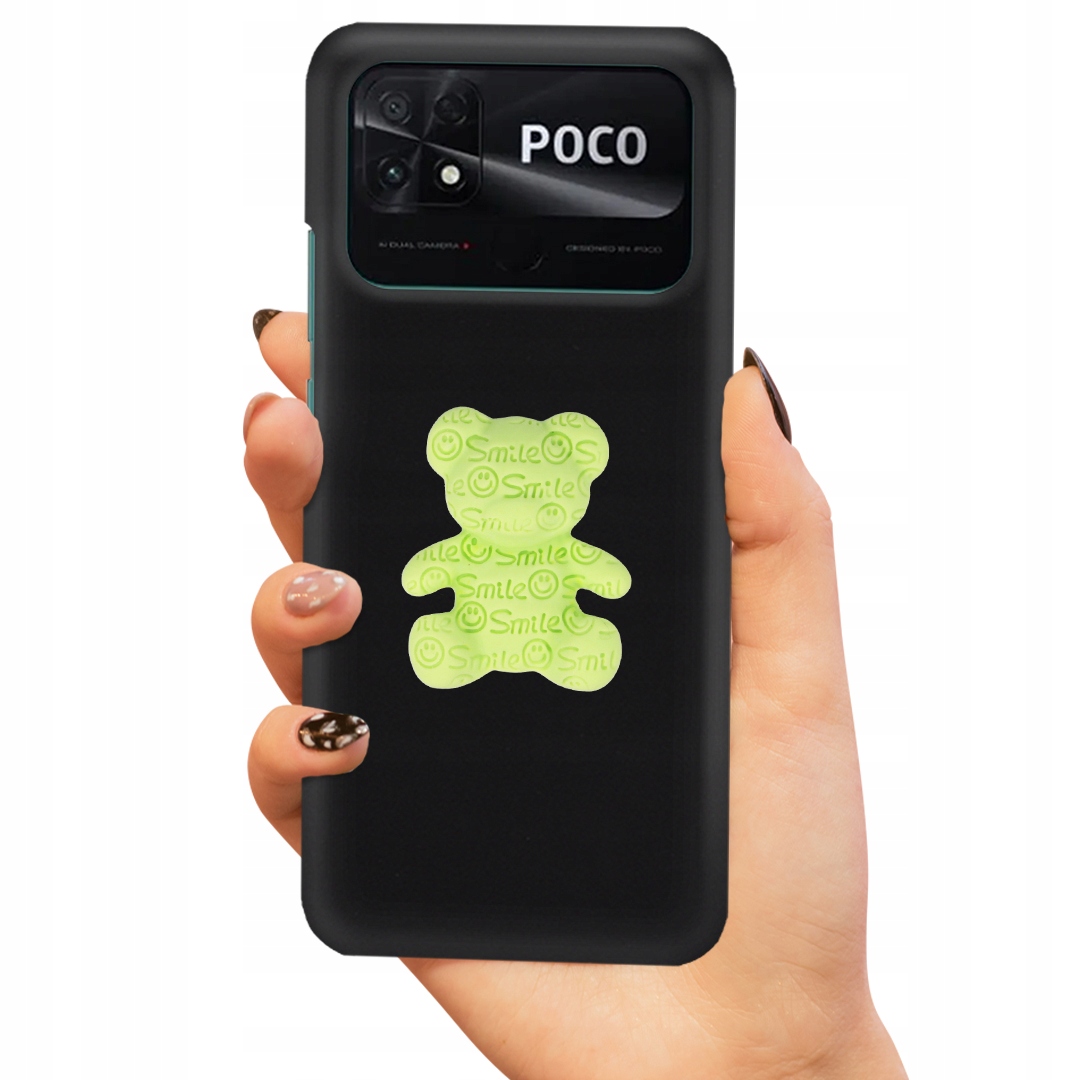 Matné Čierne Puzdro Pre Xiaomi Poco C40 Zelený Medvedík