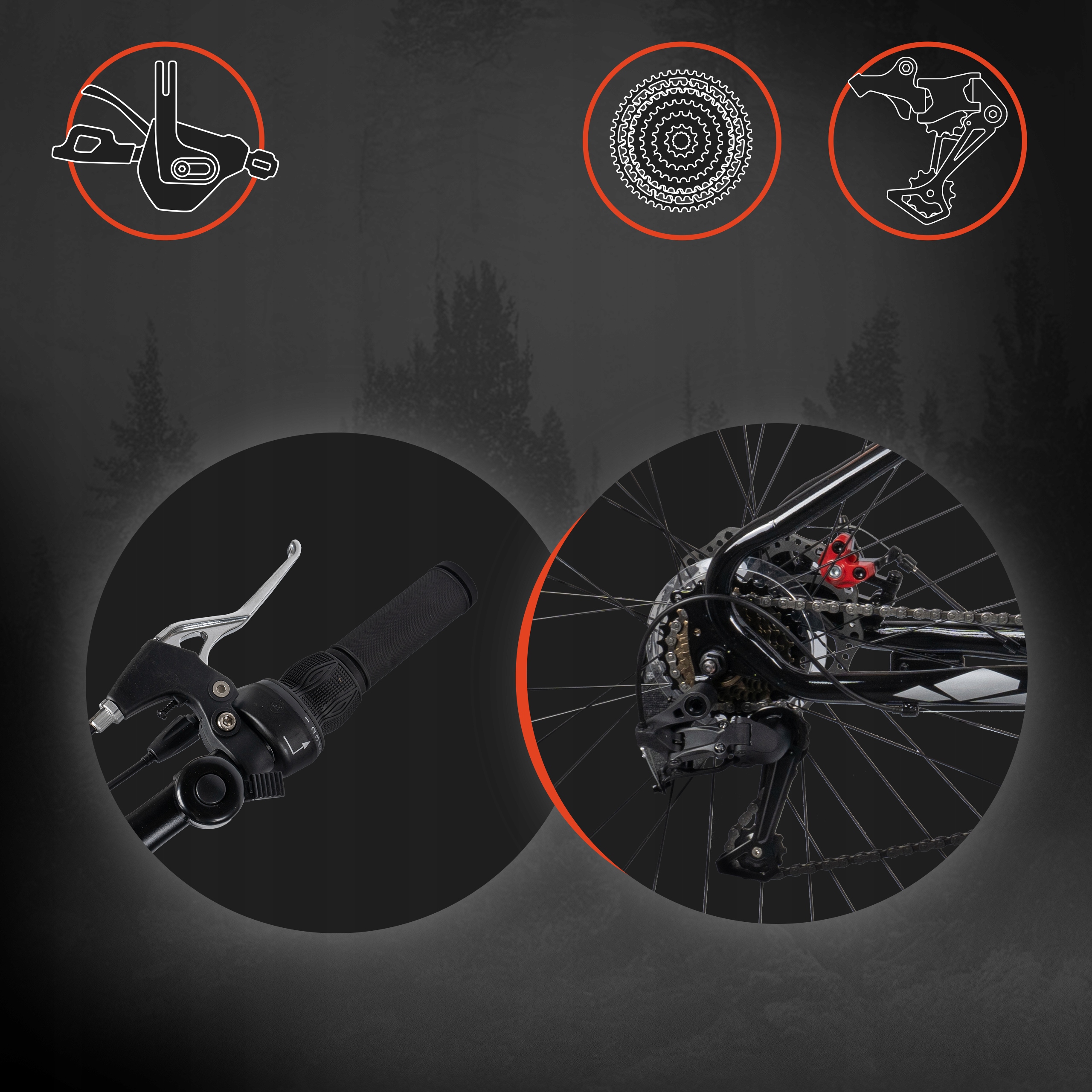 ROWER GÓRSKI MTB 21 BIEGÓW 2 TARCZE STALOWA RAMA 15" KOŁA 26" NÓŻKA ODBLASK Rozmiar koła (