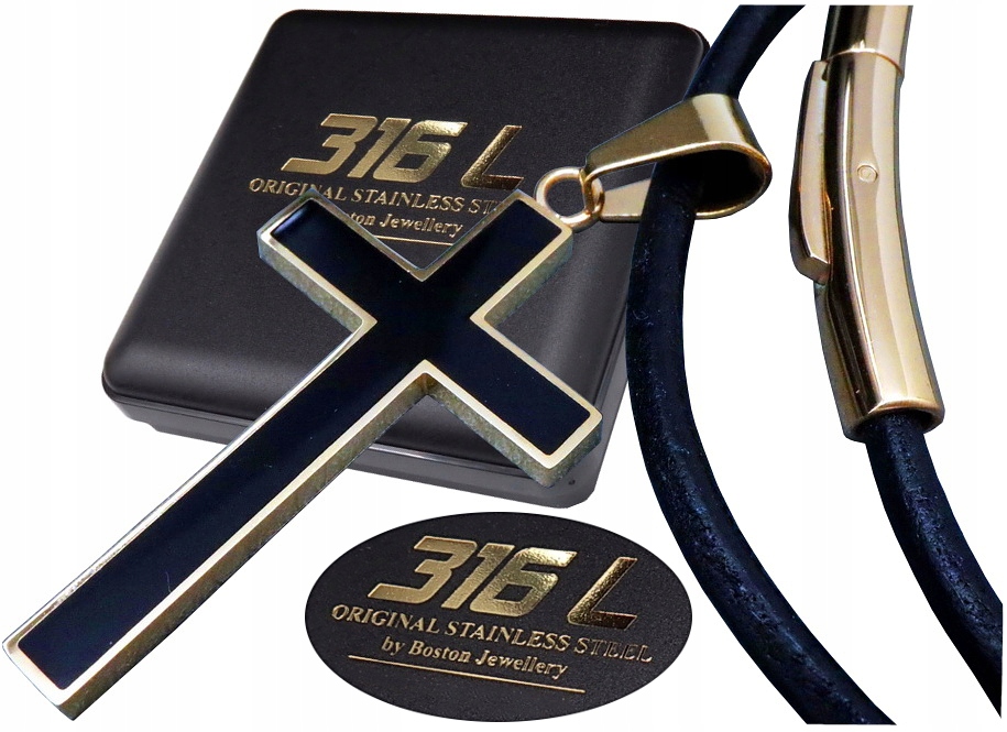 Silný Řemínek Na Krk Křížek Sada Ocel Chirurgická Kůže 50 CM