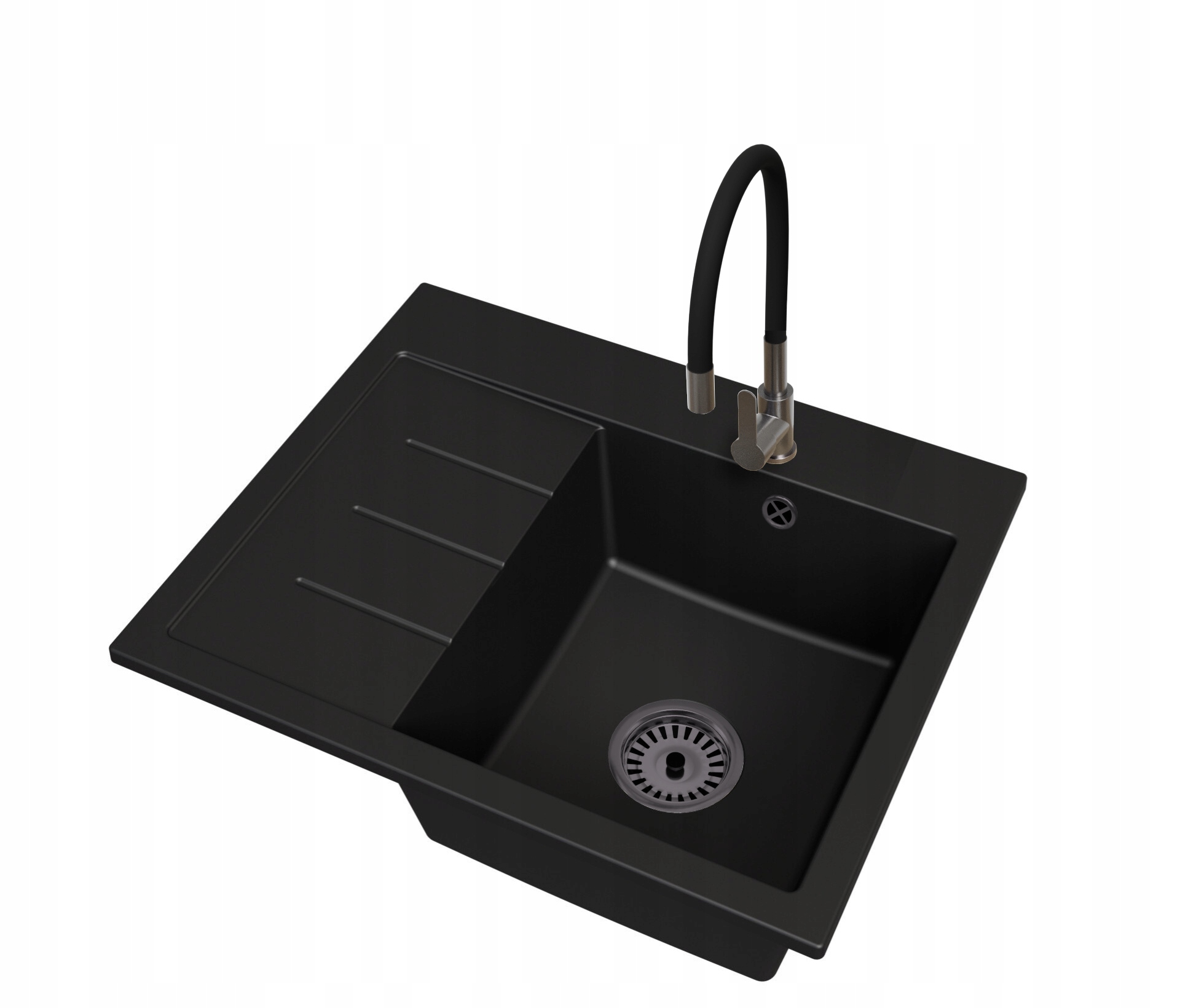 Velký dřez Exclusive 60 Levý sifon Černá baterie Flex Gun Gray