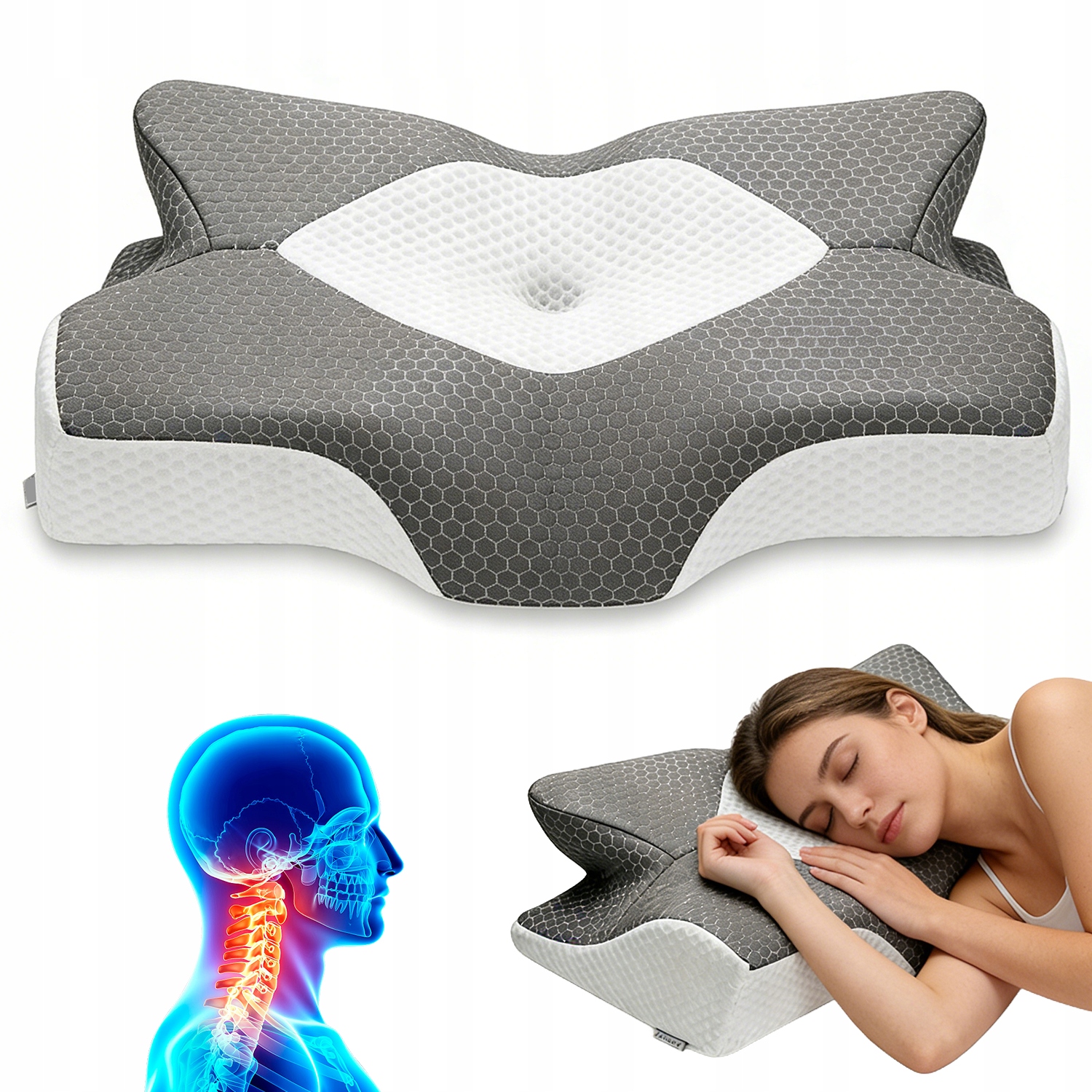 Poduszka Z Pianki Memory Ergonomiczna Do Spania Na Plecach Boku Szary