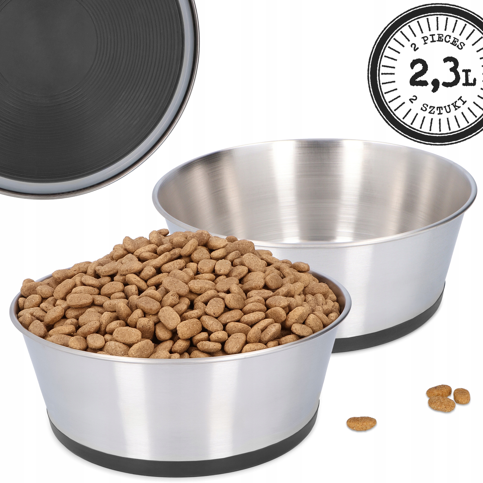 2x Velká Miska Pro Psa 2,3l Kovová Dvojitá Nerezová Protiskluzová 4D