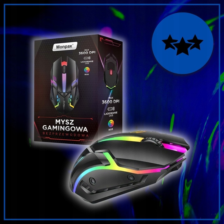 MYSZKA GAMINGOWA MYSZ DLA GRACZY BEZPRZEWODOWA KOMPUTEROWA LED RGB 3600 DPI Model MONPAX M-954