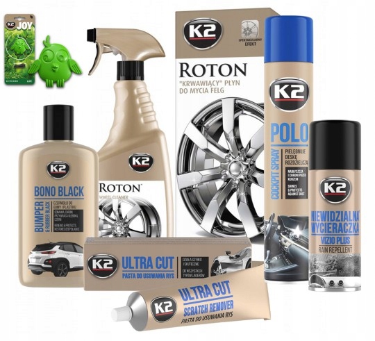 ZESTAW KOSMETYKÓW K2 DO PIELĘGNACJI AUTA 6 SZTUK ZAWIESZKA DO NAWIEWU