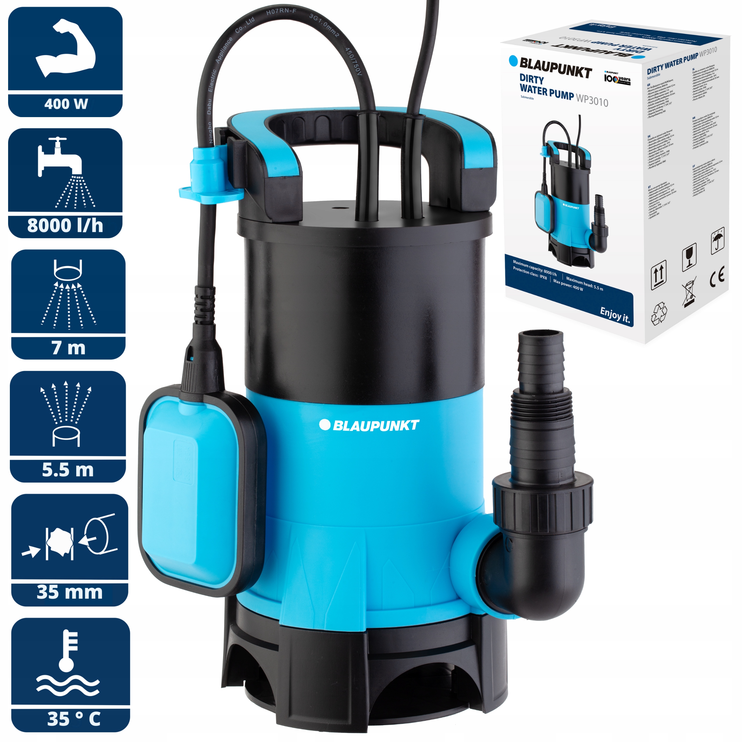 Pompa do wody brudnej czystej Zatapialna 400W 8000 l/h Blaupunkt WP3010