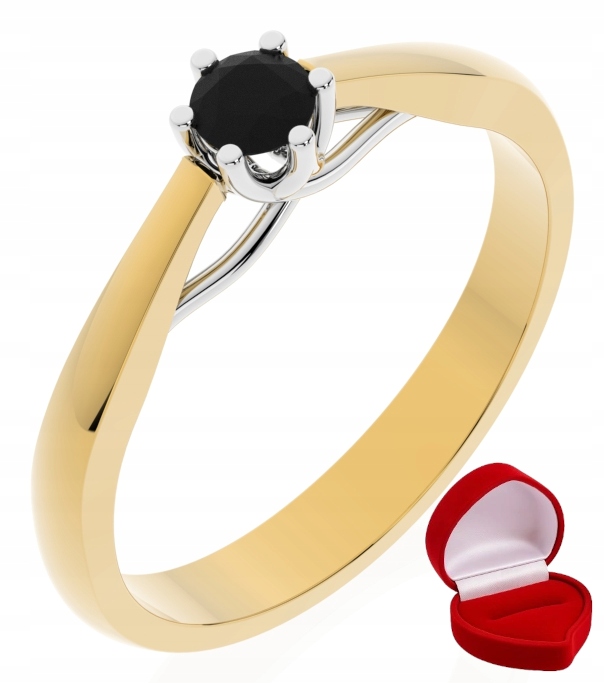 Zlatý Prstýnek 585 14K Černý Briliant 0,14 ct R21