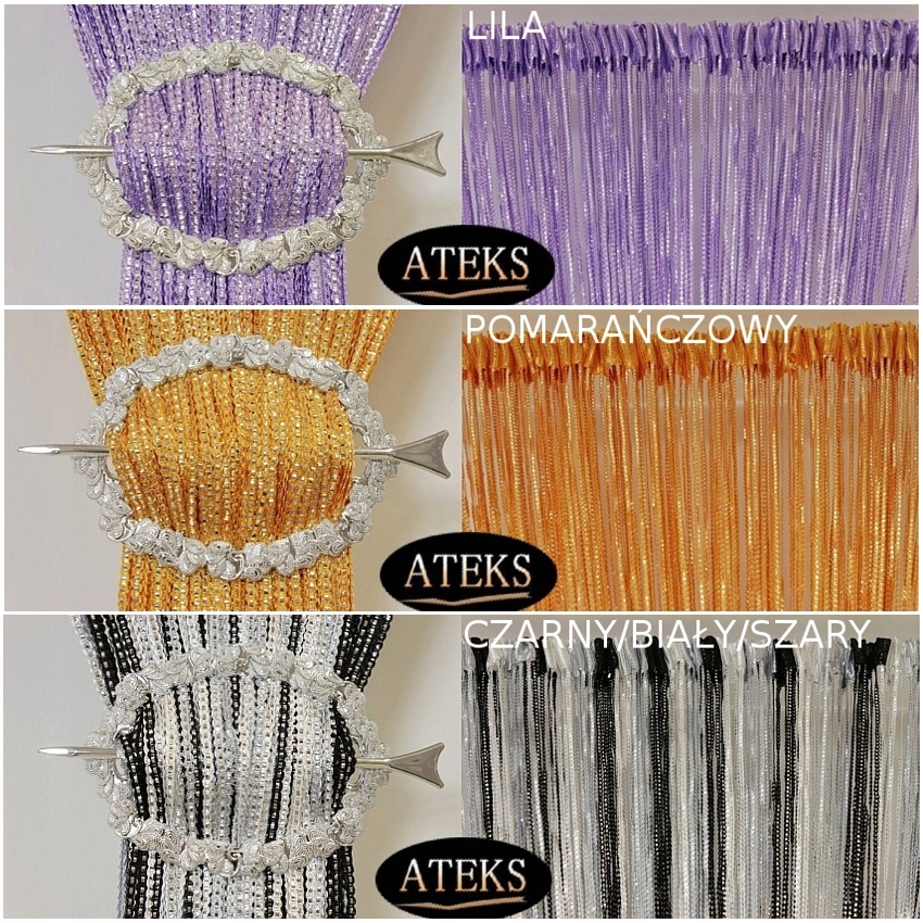 FIRANKI FIRANY MAKARONY GRUBY SREBRNY PAS 100x160 Typ sznurki