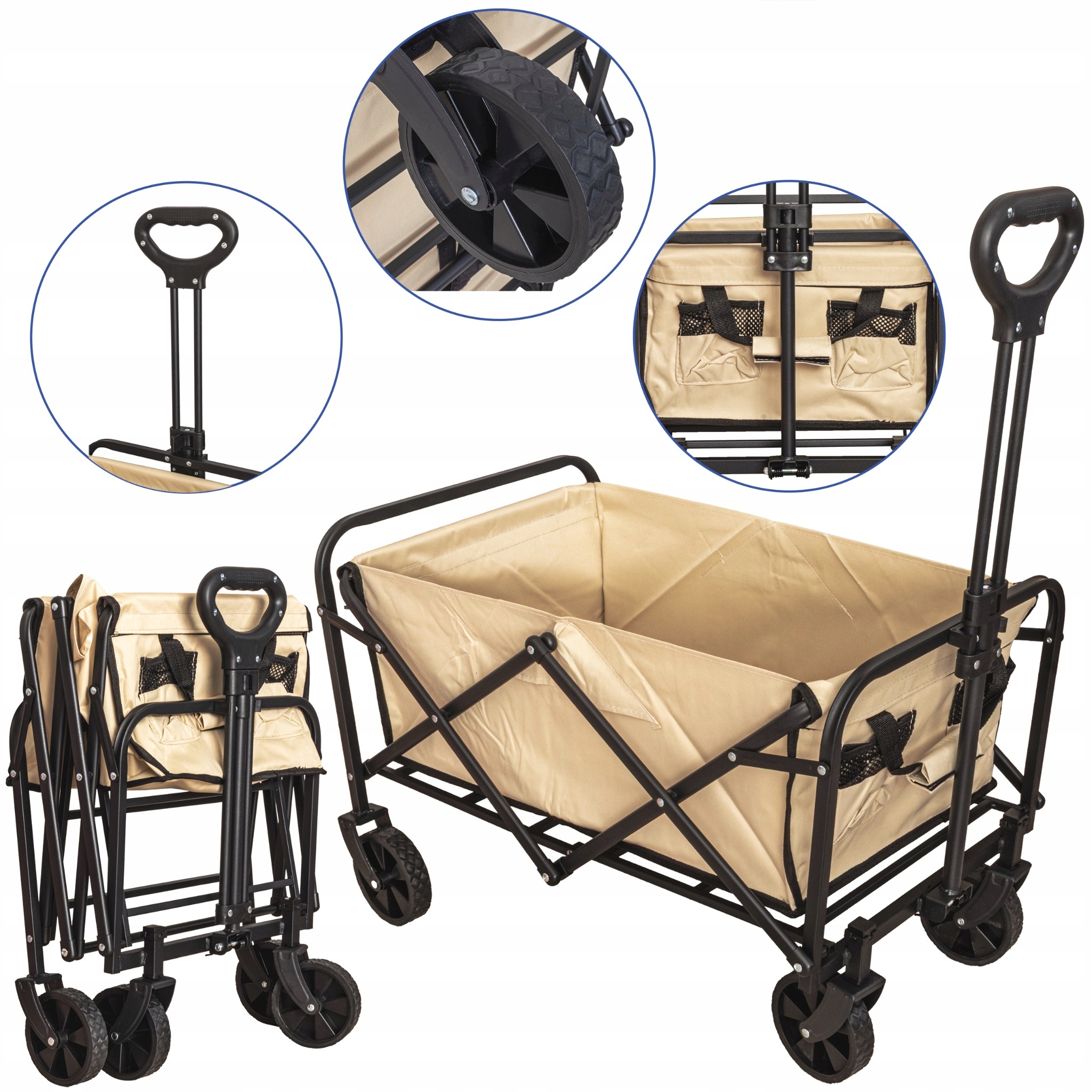 Wózek Turystyczny Plażowy Kempingowy Ogrodowy 100 Kg Składany Kieszenie