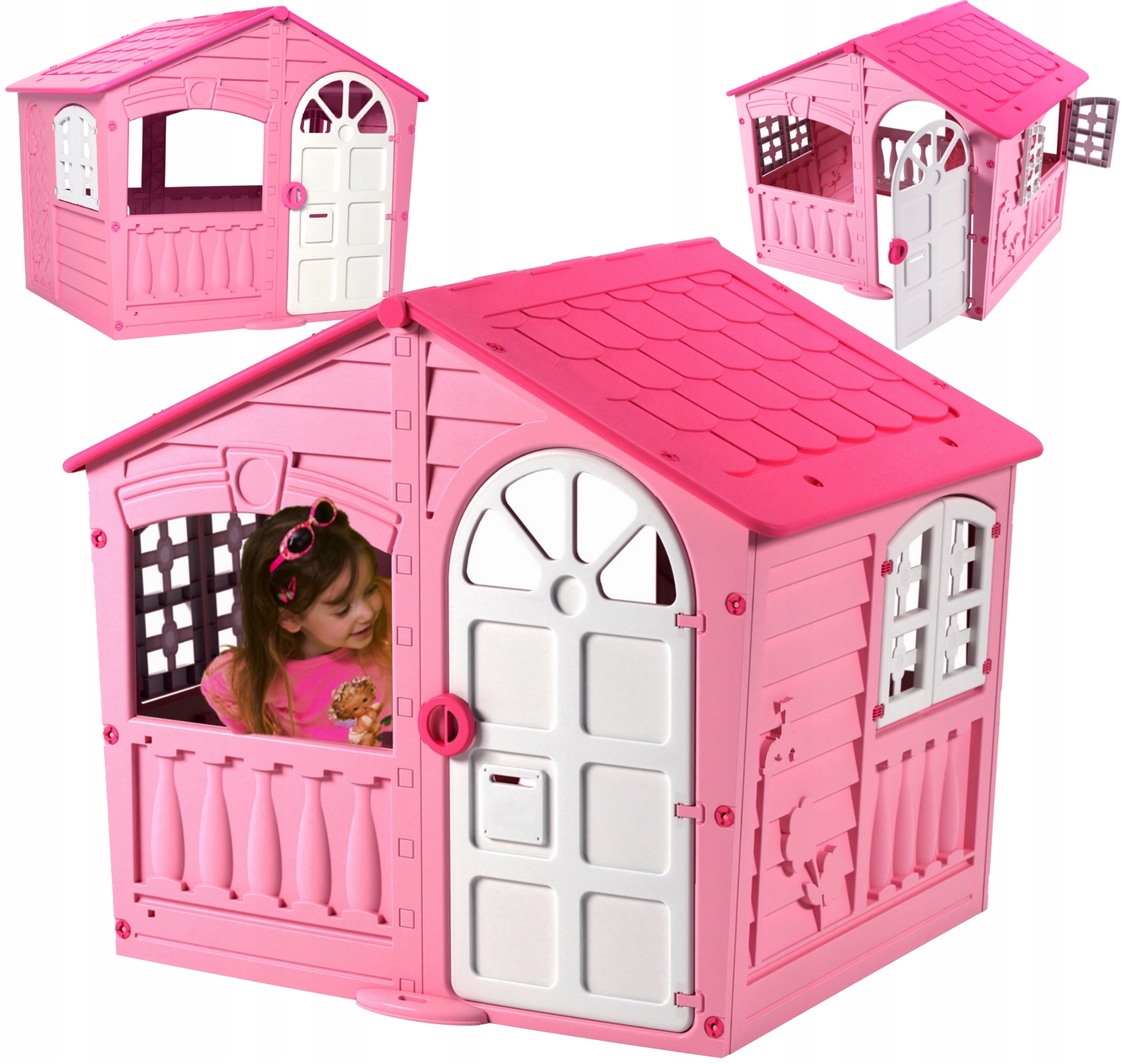 Wielki Domek Ogrodowy Dla Dzieci Otwierane Okiennice XXL Plac Zabaw Różowy