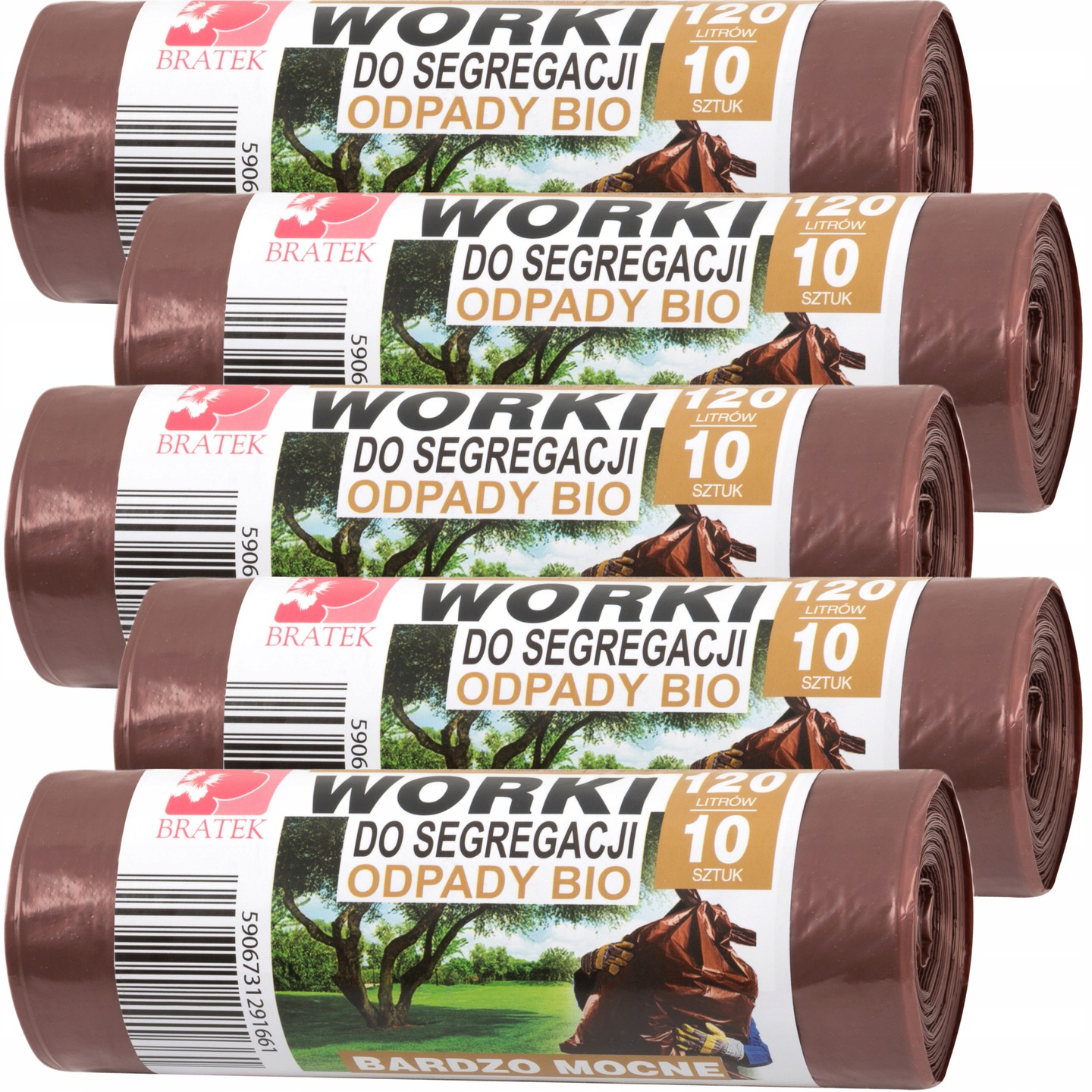 Worki segregacji śmieci BRĄZOWE odpad BIO kosz 60L