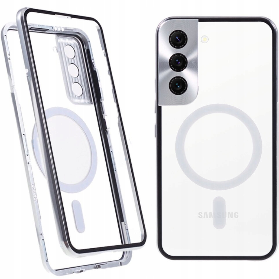 Magnetické Pouzdro Dual Glass pro Galaxy S22+ Plus, skleněné pouzdro pro MagSafe