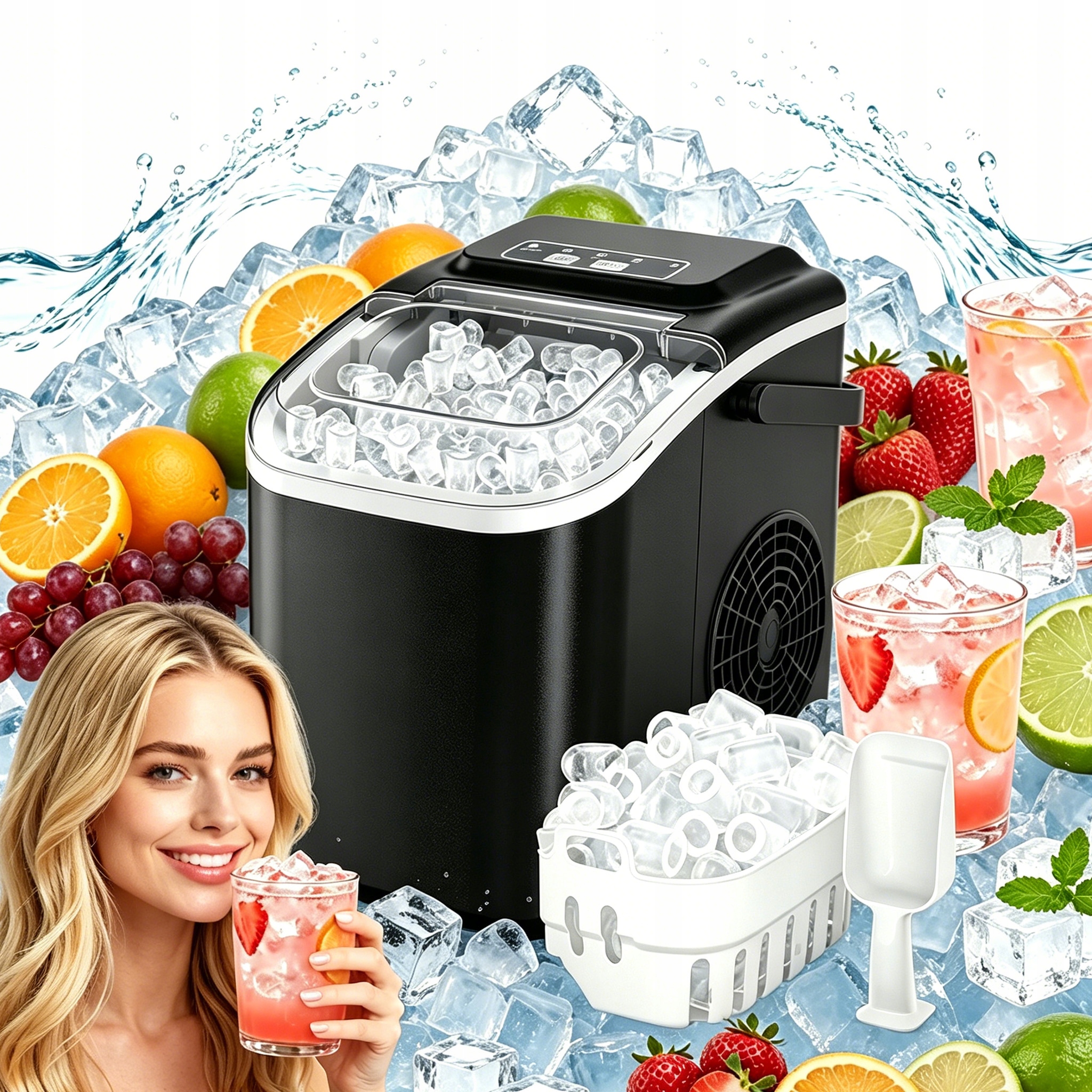 Výrobník Ledu 1,2L Velký 100W 12kg/24h Samočištění Rychlovarný Led