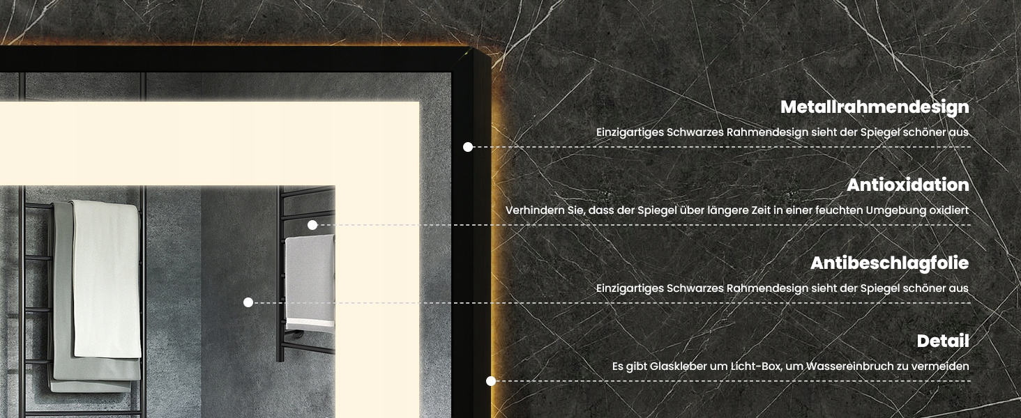 LUSTRO LED 80x60 ŁAZIENKOWE LEDOWE PODŚWIETLANE WŁĄCZNIK DOTYKOWY PREMIUM Kolor mebla czarny