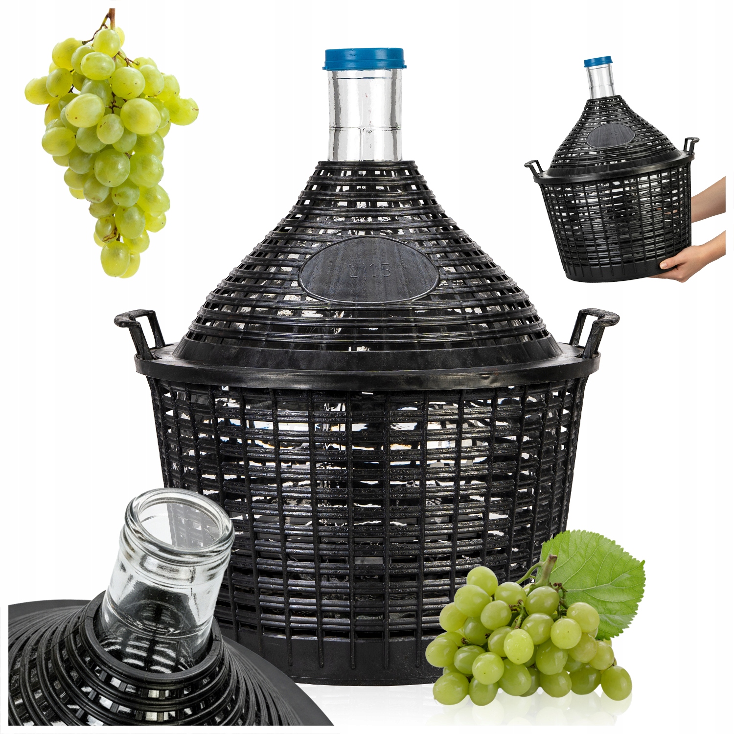 Balón Na Víno 15L cider v koši Gąsior na Víno 15L láhev silné sklo