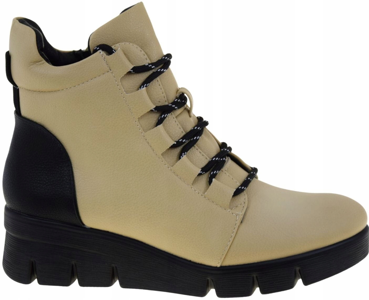 Dámské kotníkové boty M.daszyński MR23109A-1 béžové s koturnem, zateplené, velikost Vel.