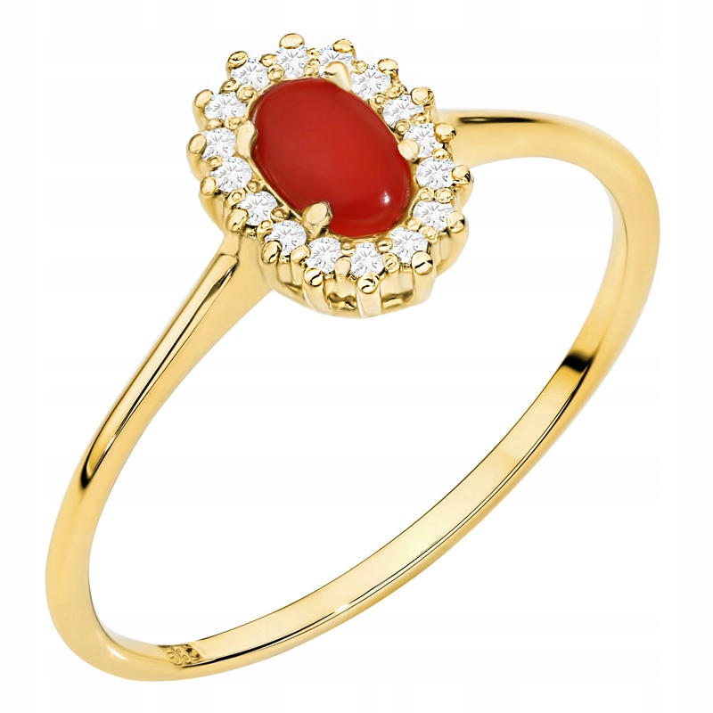 Zlatý Prstýnek pr. 585 Květina s brilianty a korálem 0,20 ct 14k