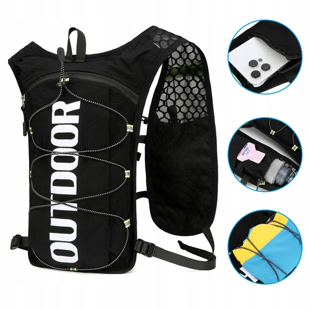 Plecak Do Biegania Kamizelka Z Bukłakiem 1.5L Bidon 500ML Gwizdek Odblaski