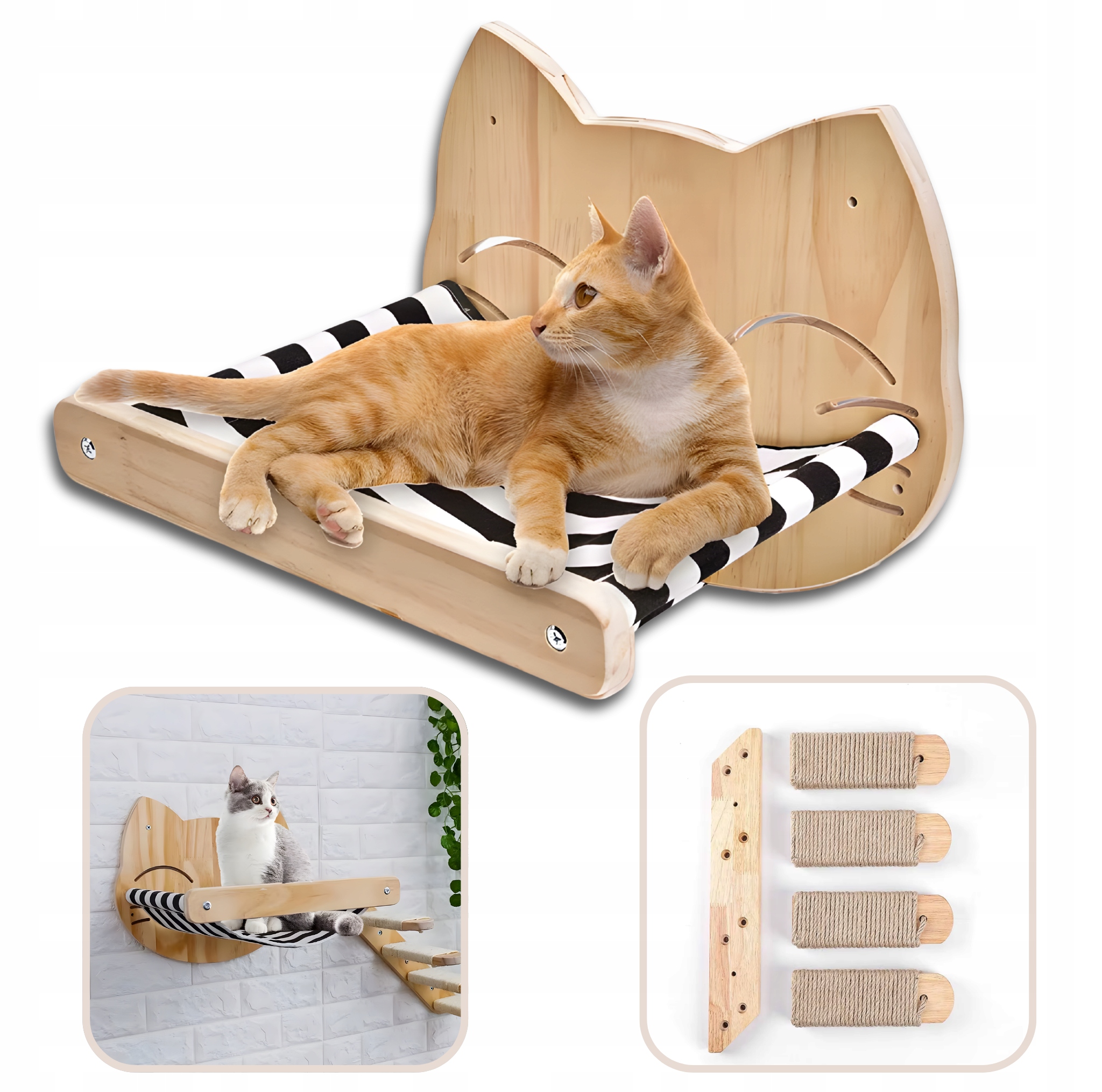Drewniana półka z drabinką drabina na ścianę legowisko posłanie dla kota 64