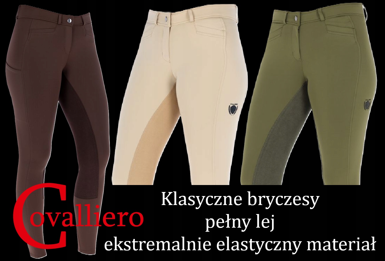 Bryczesy jeździeckie Covalliero elastyczny materiał lejem oliwkowa zieleń S