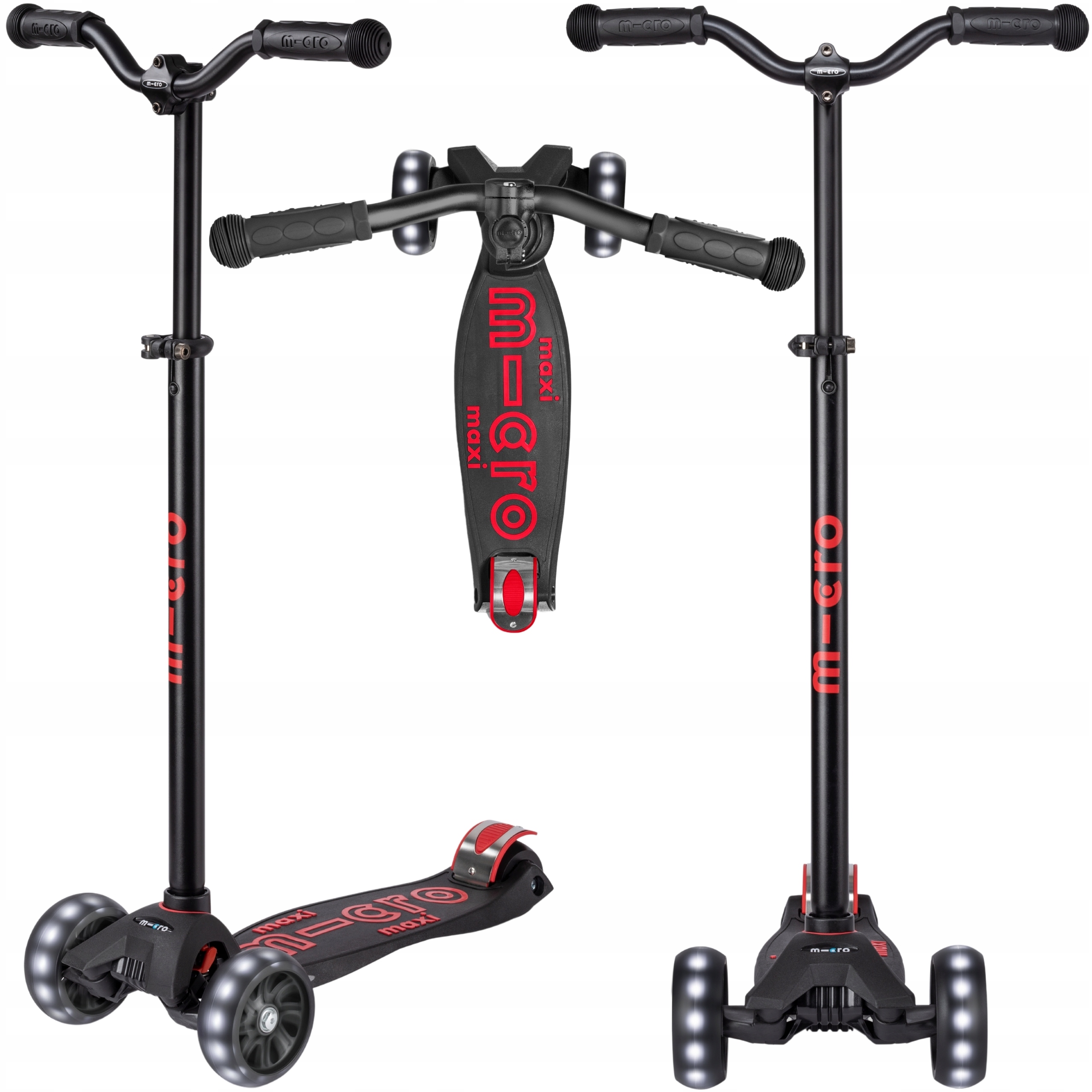 Hulajnoga Trójkołowa dla Dzieci Micro Maxi Deluxe Pro Led Koła Led Czarna