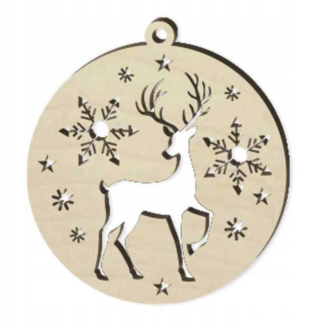 

zawieszka Na Choinkę drewno Bombka jeleń i gwiazdy