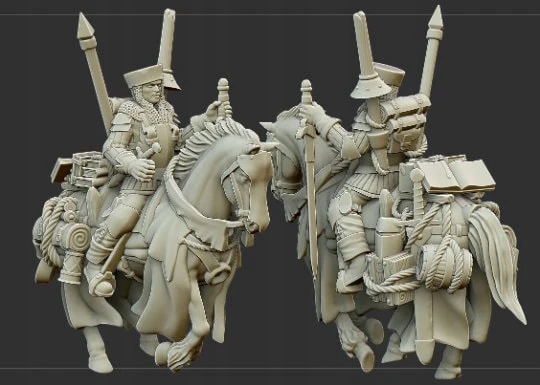 Highlands Miniatures Questing Knights Bretonian Cavalry CMD (3 modele) System Warhammer Fantasy Battle