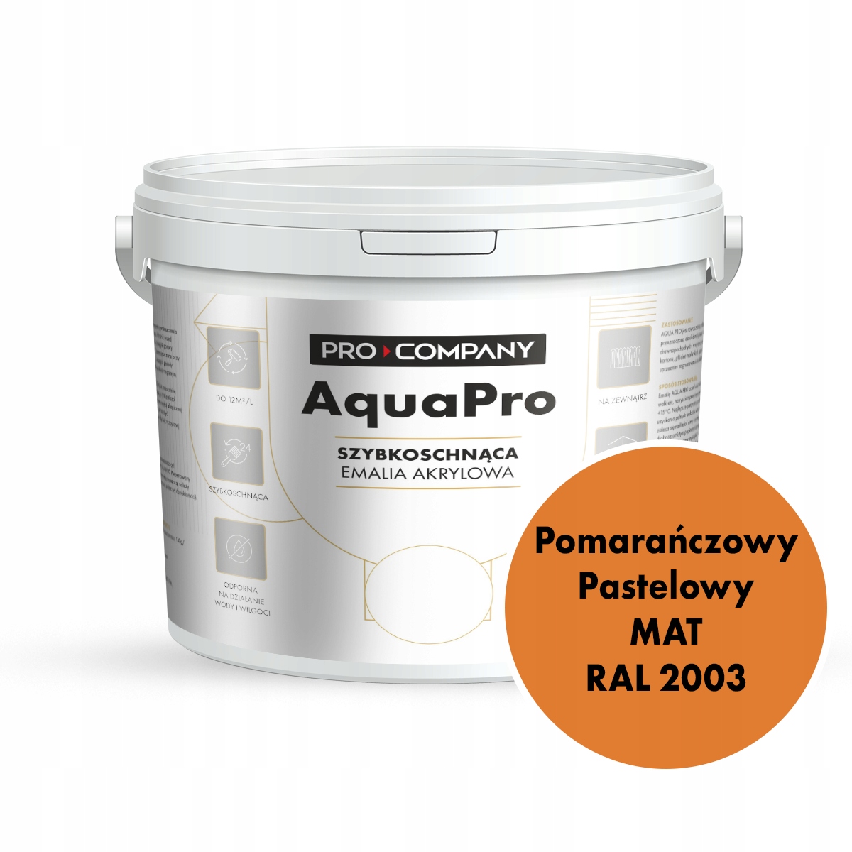 Aqua Pro Emalia Szybkoschnąca 9L Pomarańczowy Pastelowy Mat Ral 2003