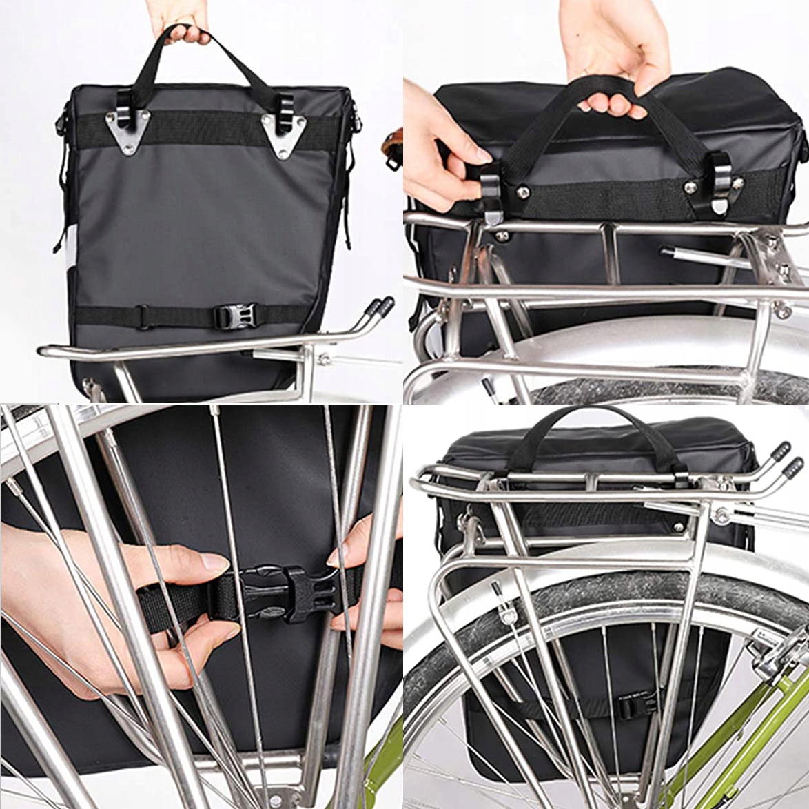 Torba turystyczna 3w1 na rower wielofunkcyjna wodoodporna 65l czarno-zielona TT2 — 8