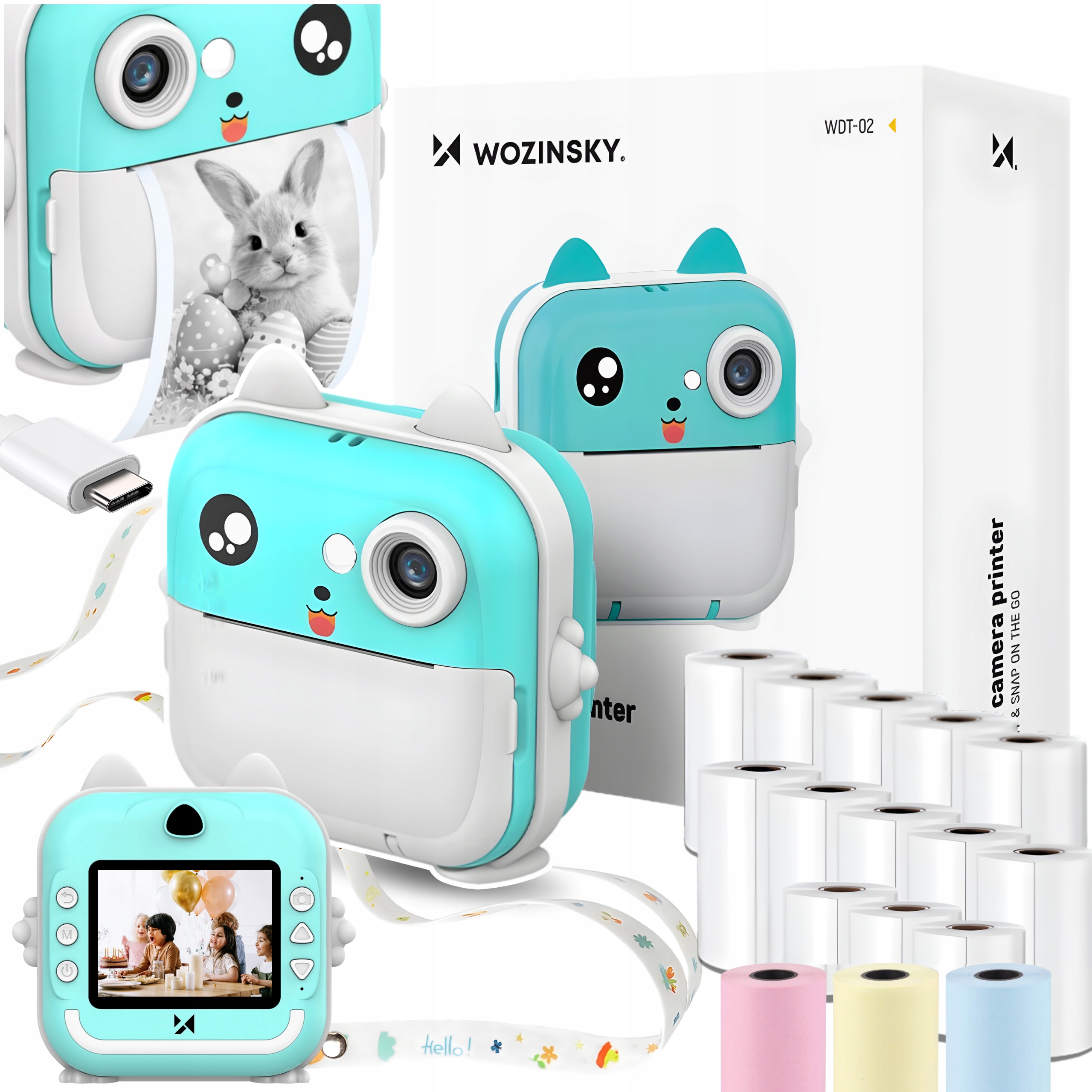 Mini Drukarka Termiczna Drukuś Aparat Dla Dzieci Gry Smycz 16 Rolek